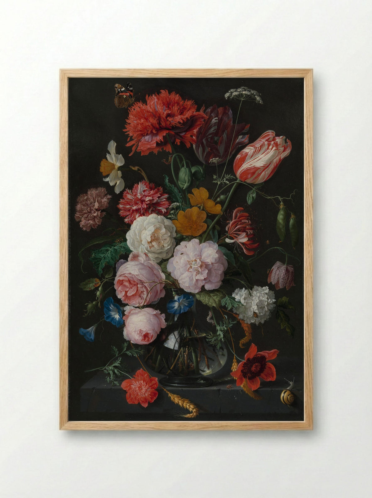 Stilleven met bloemen in een glazen vaas - Jan Davidsz. de Heem - Framed Print Wood