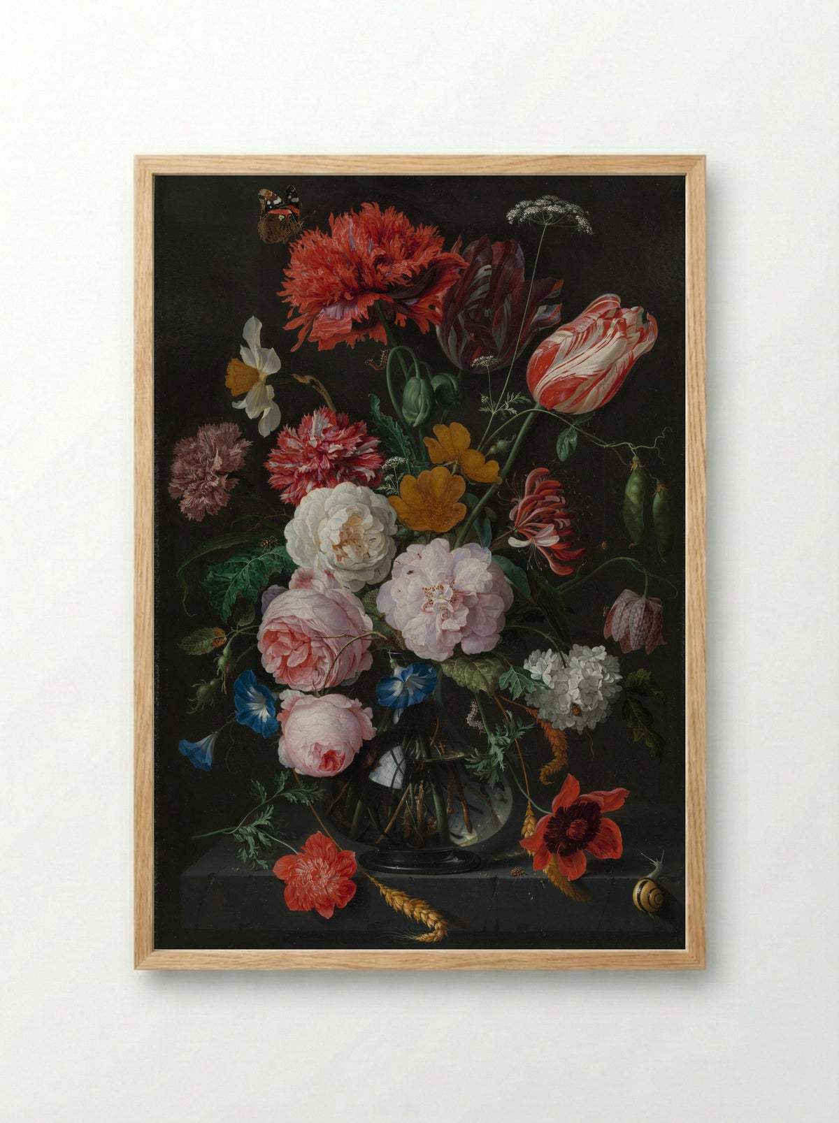 Stilleven met bloemen in een glazen vaas - Jan Davidsz. de Heem - Framed Print Wood
