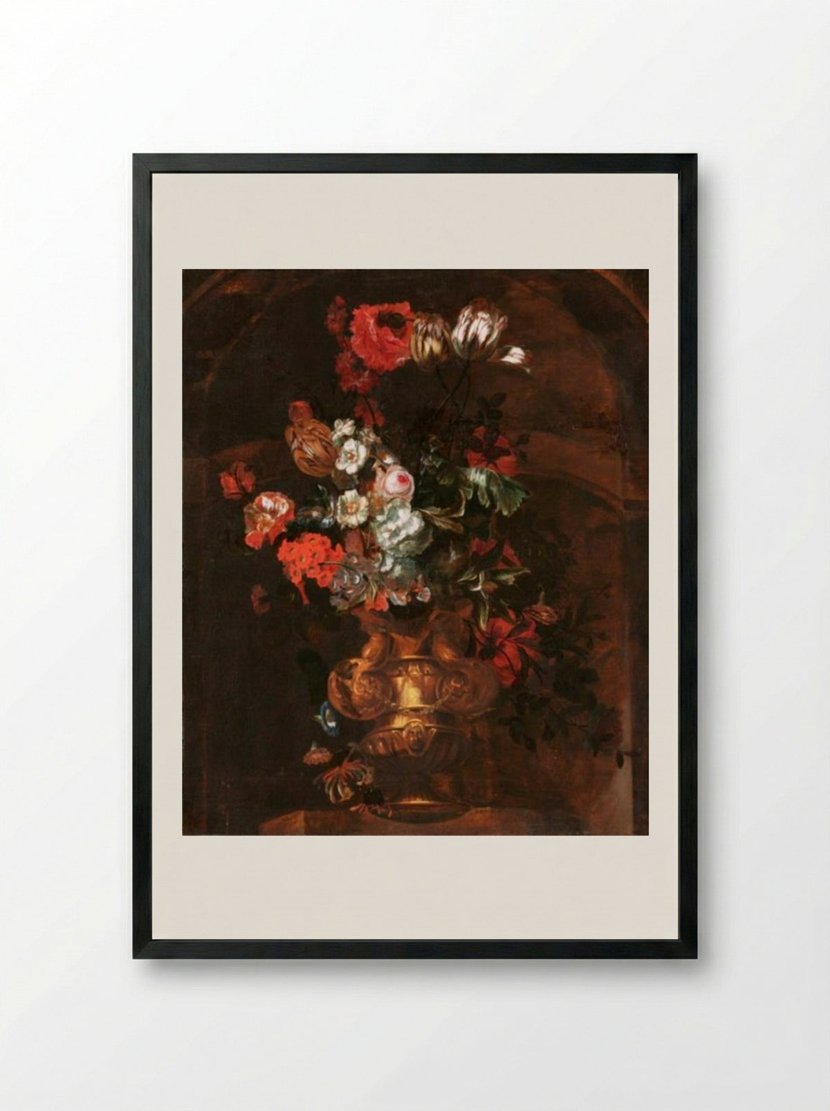 Stilleven met bloemen - Jacob Campo Weyerman - Framed Print Black