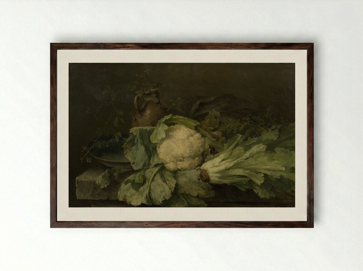 Stilleven met bloemkool - Margaretha Roosenboom - Framed Print Dark Wood