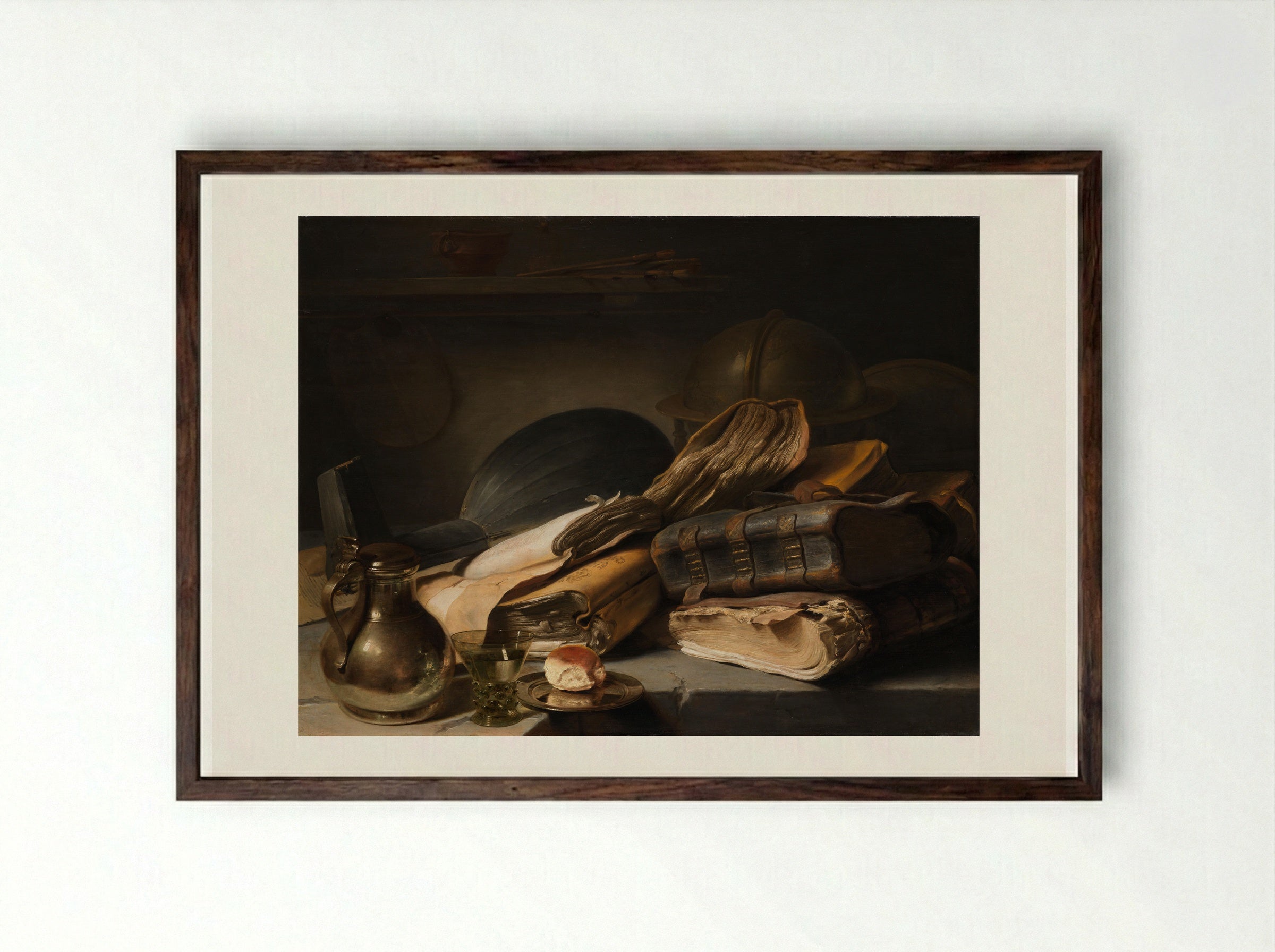 Stilleven met boeken - Jan Lievens - Framed Print Dark Wood