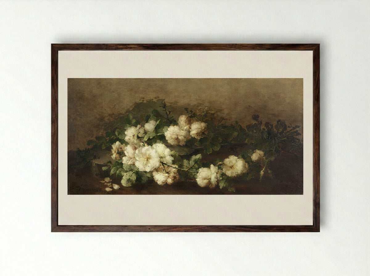 Stilleven met gitaar en rozen - Margaretha Roosenboom - Framed Print Dark Wood