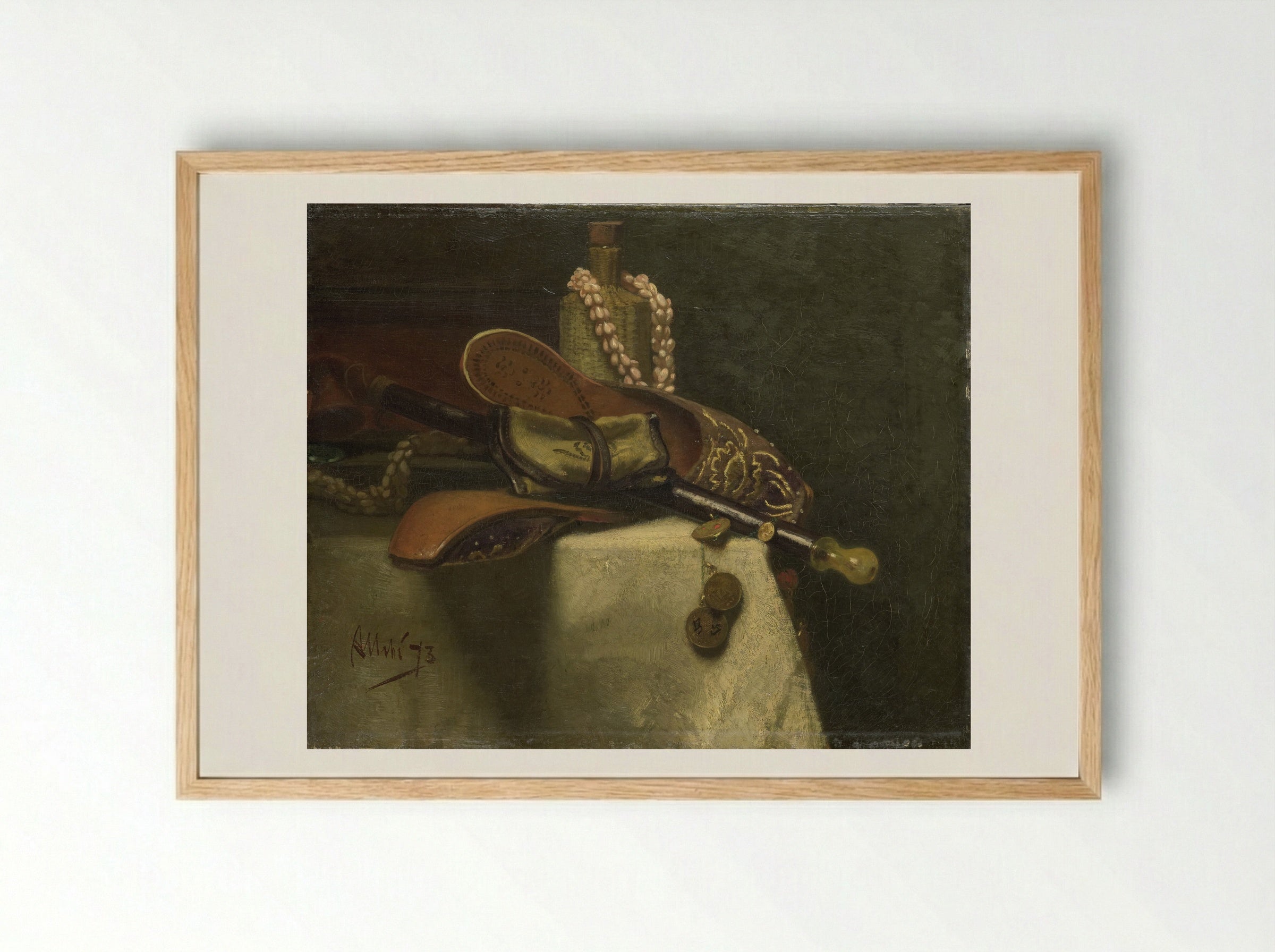 Stilleven met oosterse muilen - August Allebé - Framed Print Wood