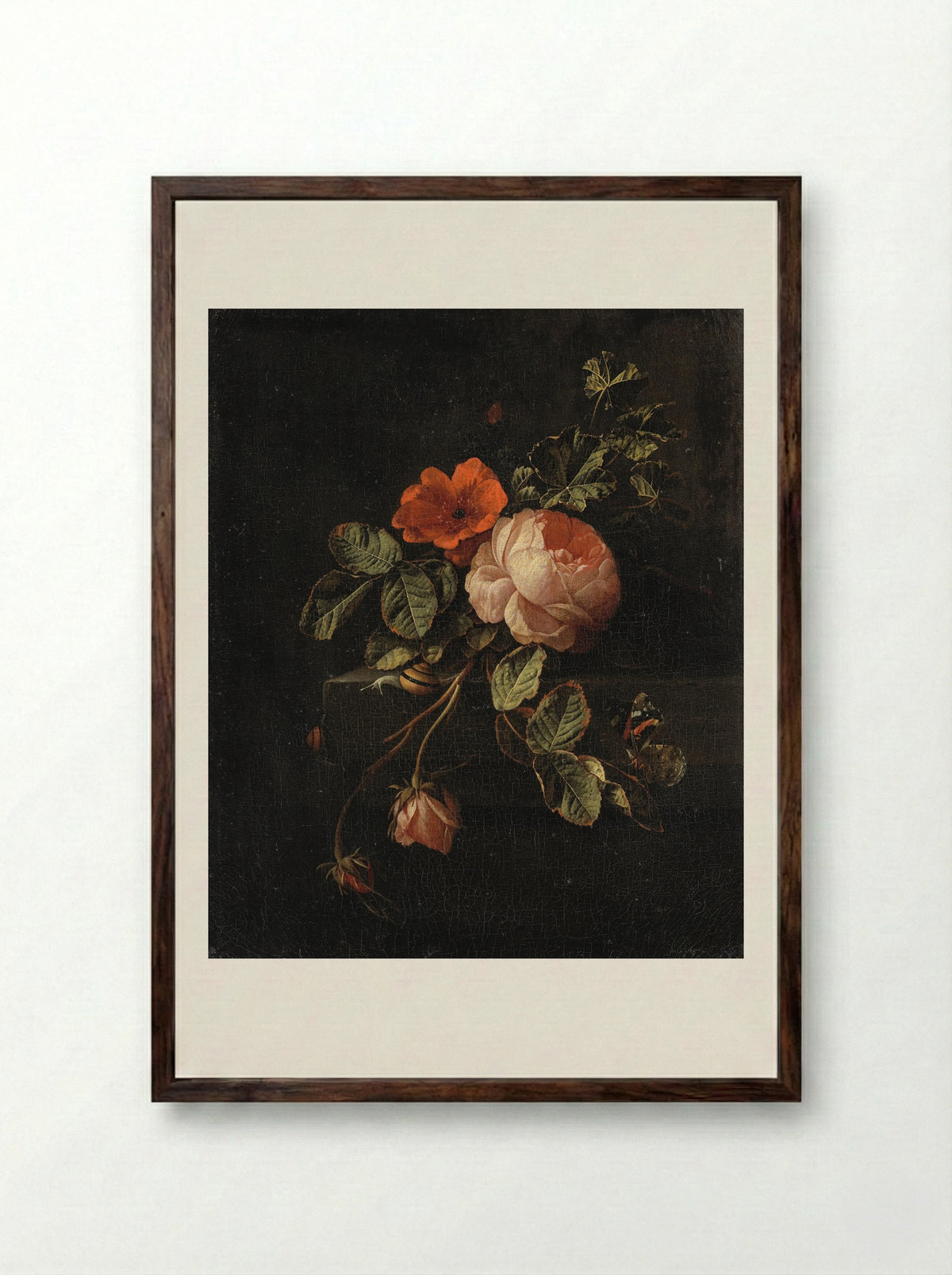 Stilleven met rozen - Elias van den Broeck - Framed Print Dark Wood