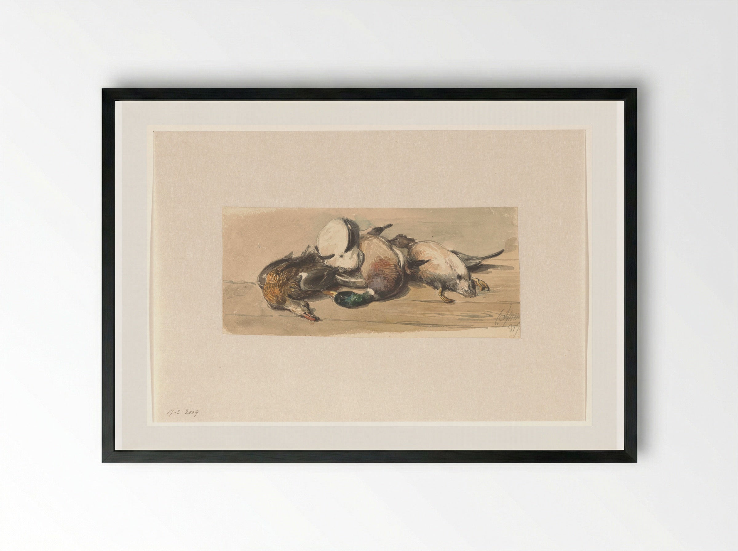 Stilleven met vier eenden - Cornelis Springer - Framed Print Black