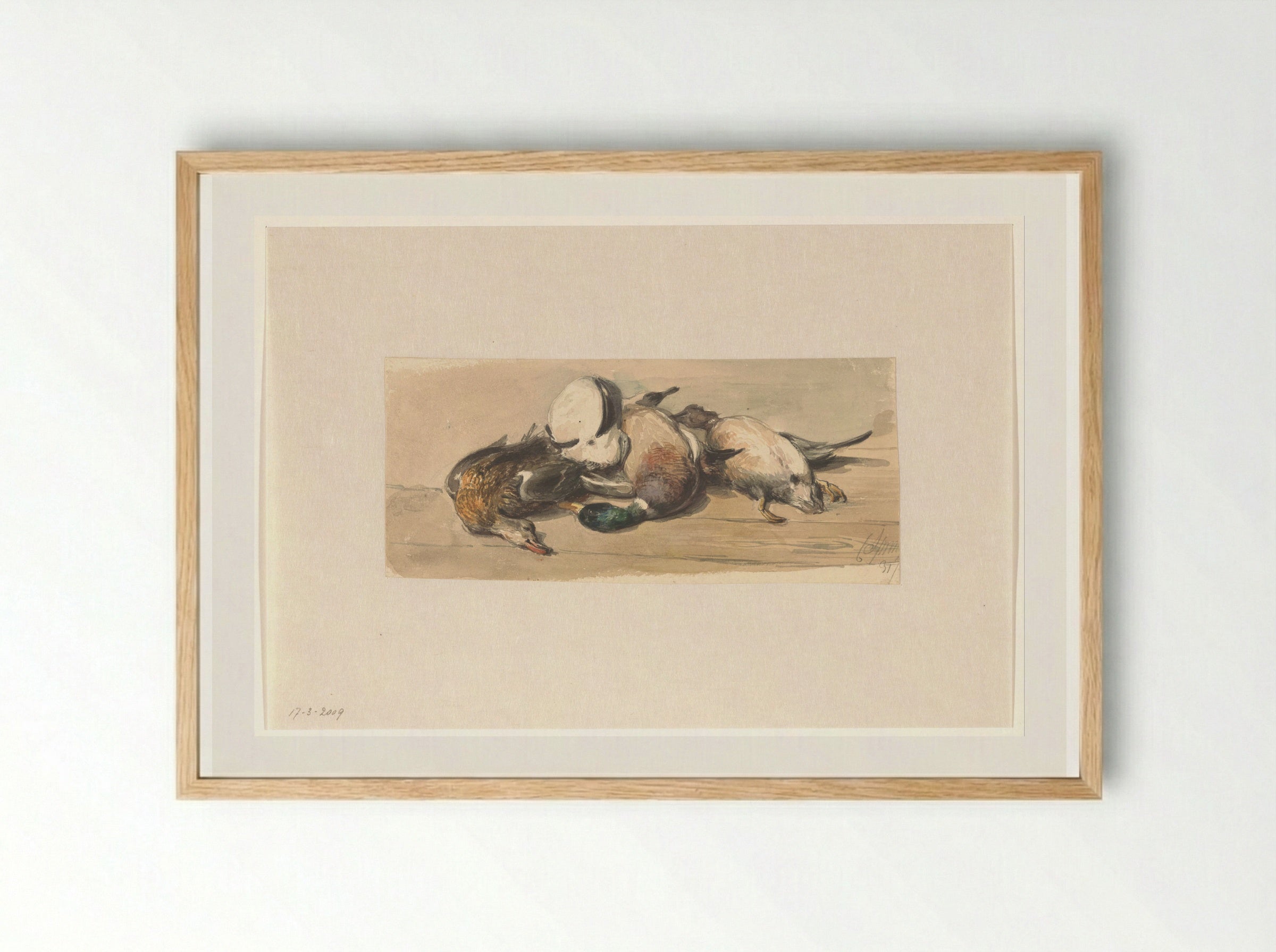 Stilleven met vier eenden - Cornelis Springer - Framed Print Wood