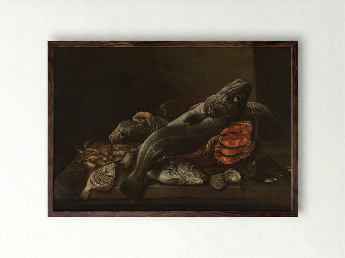 Stilleven met vissen - Isaac van Duynen - Framed Print Dark Wood