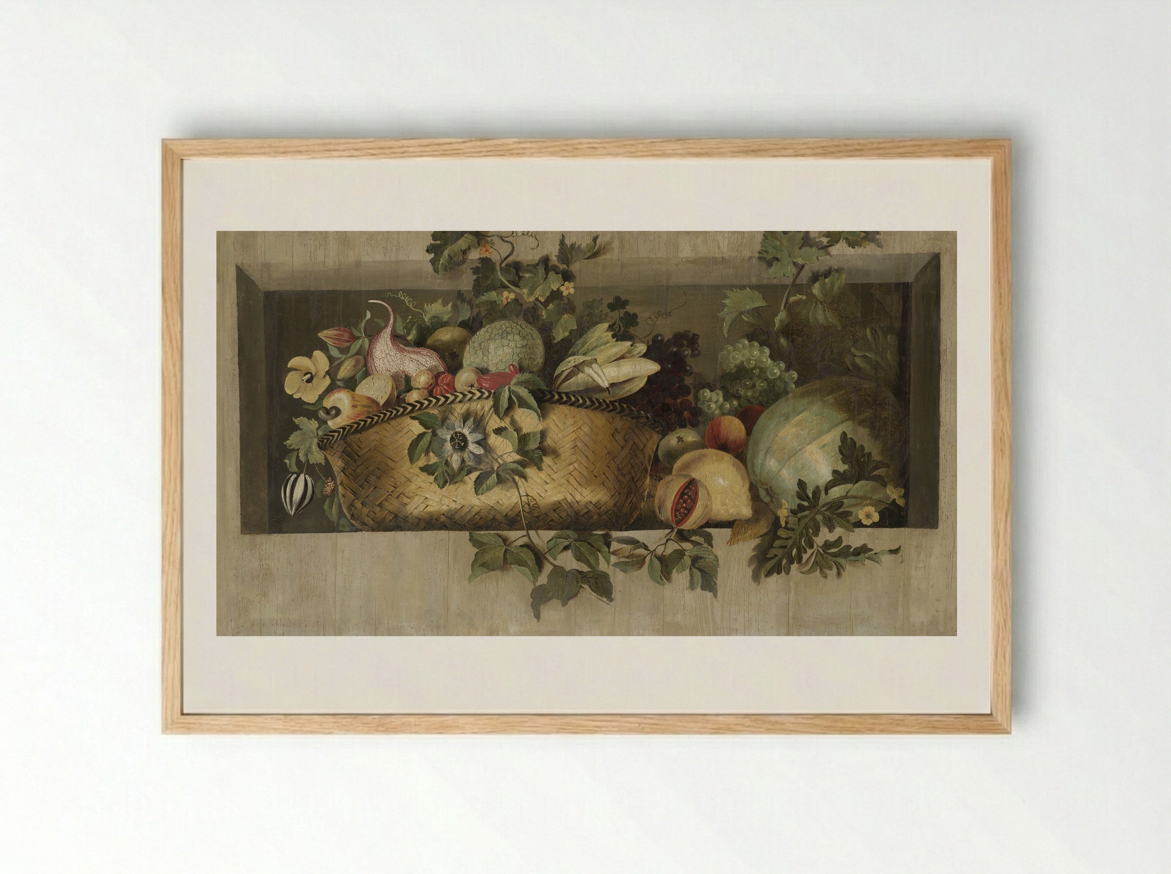 Stilleven met vruchten en bloemguirlandes - Jacob van Campen - Framed Print Wood