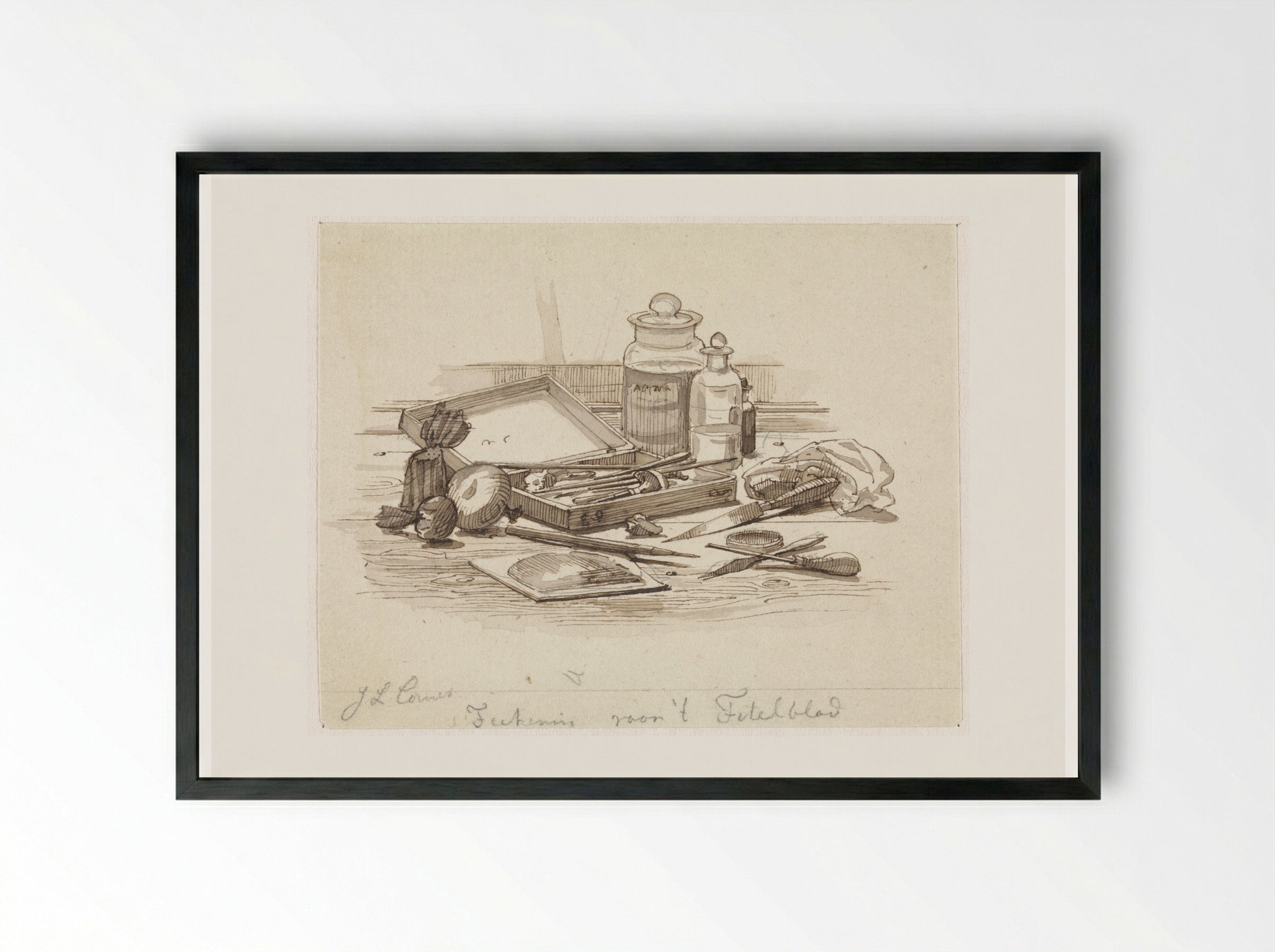 Stilleven van grafische attributen - Jacobus Ludovicus Cornet - Framed Print Black