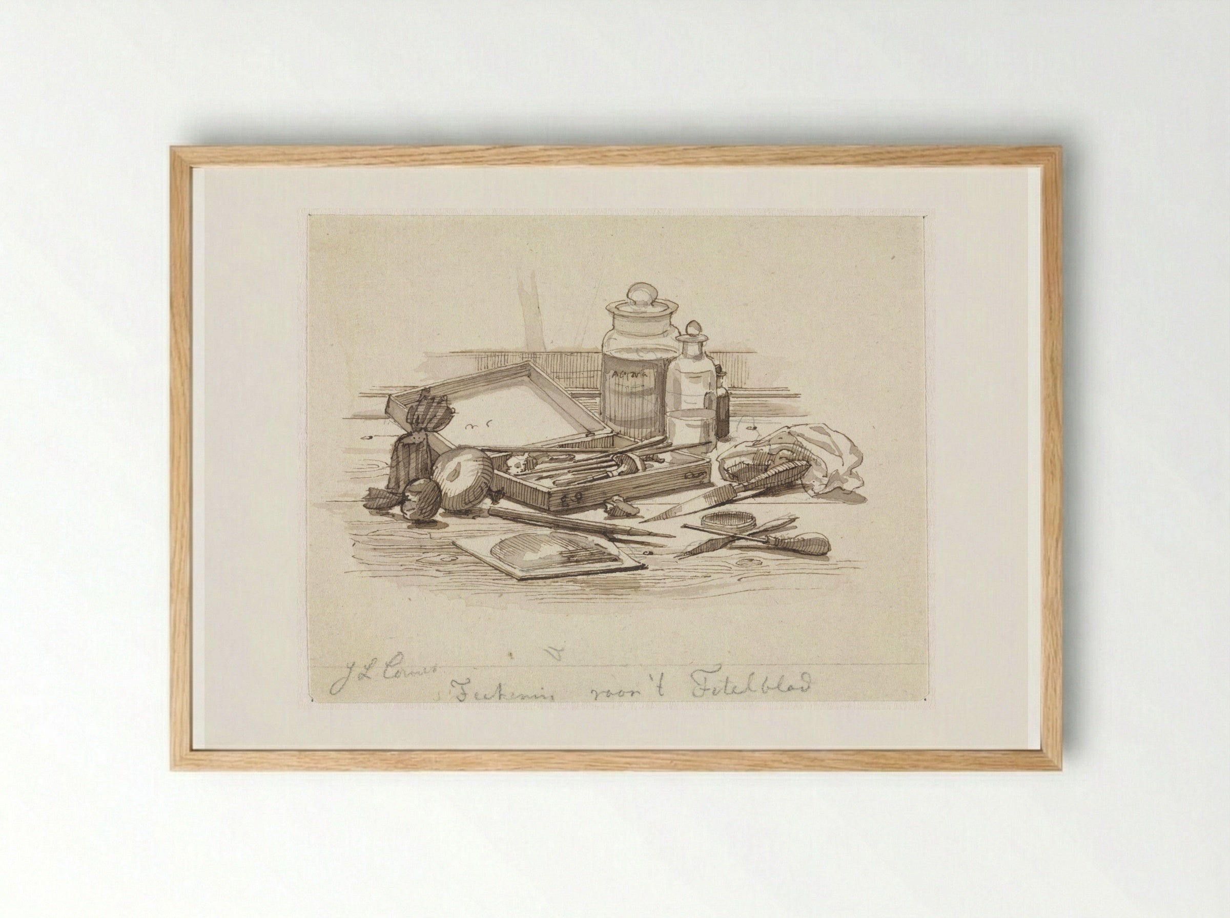 Stilleven van grafische attributen - Jacobus Ludovicus Cornet - Framed Print Wood