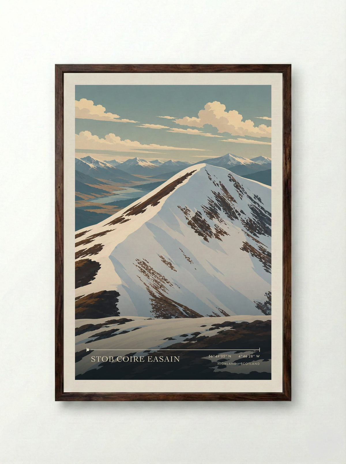 Stob Coire Easain, Highland | Travel Poster - Framed Print Dark Wood