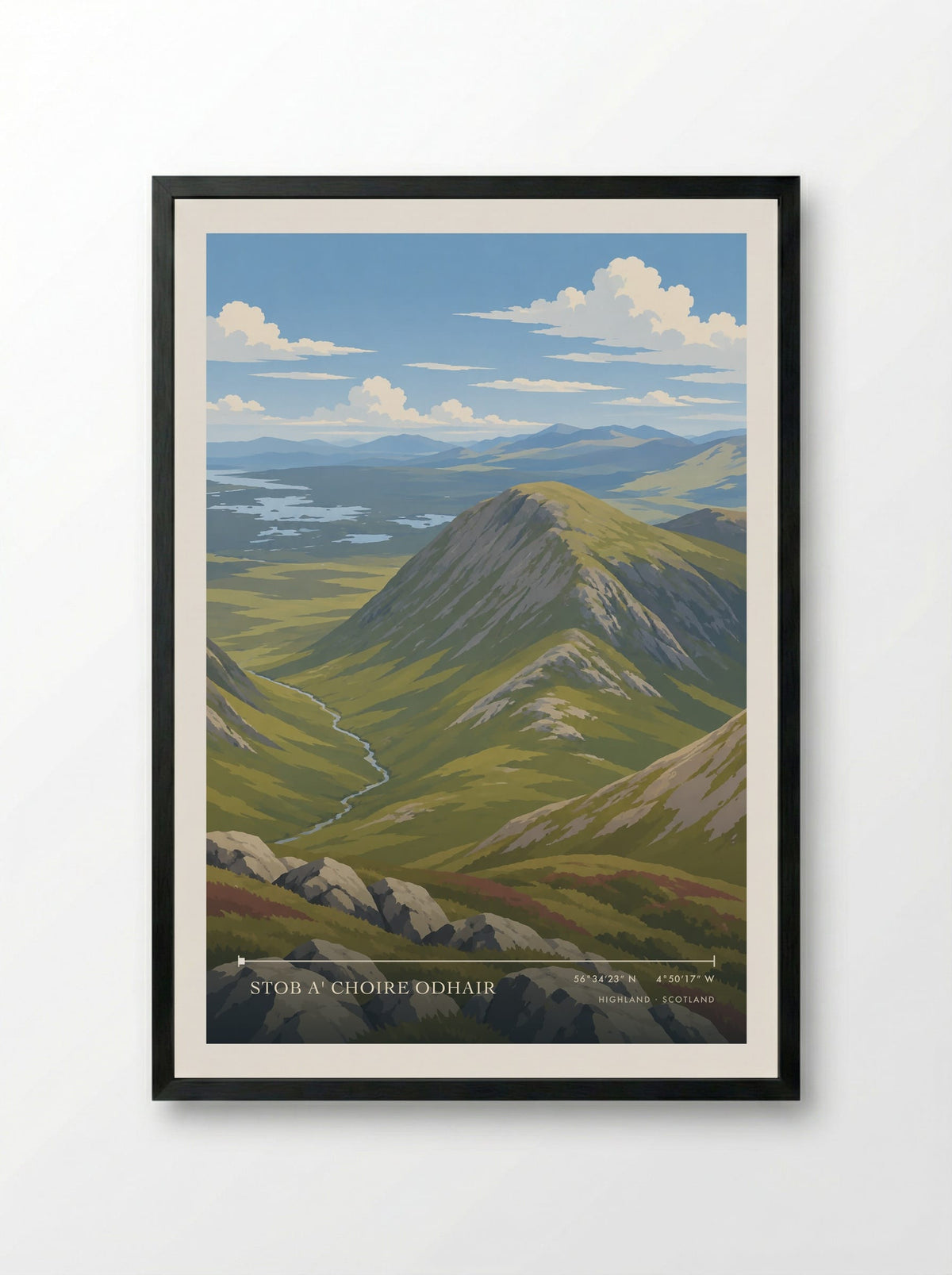 Stob a' Choire Odhair, Highland | Travel Poster - Framed Print Black