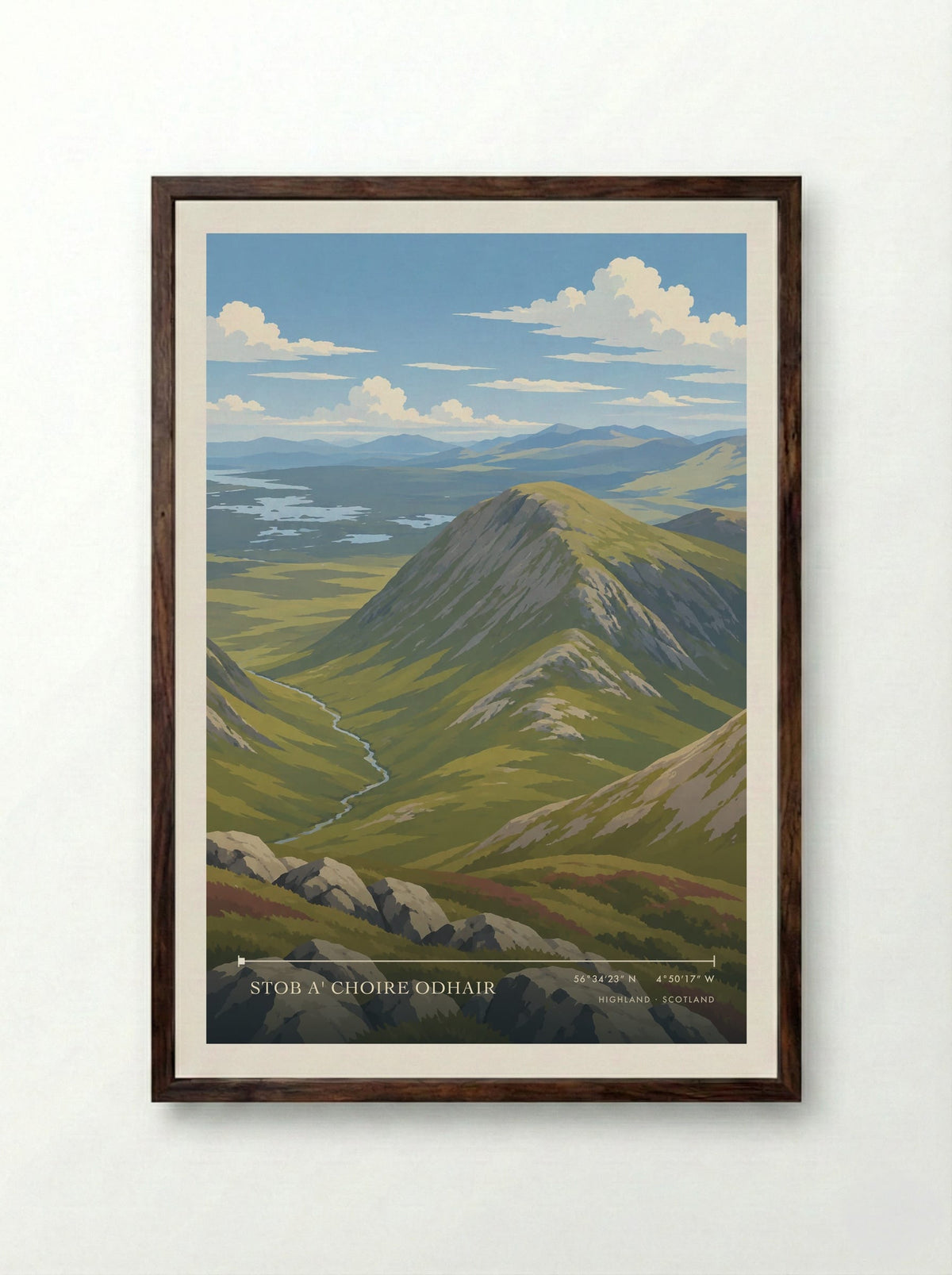Stob a' Choire Odhair, Highland | Travel Poster - Framed Print Dark Wood