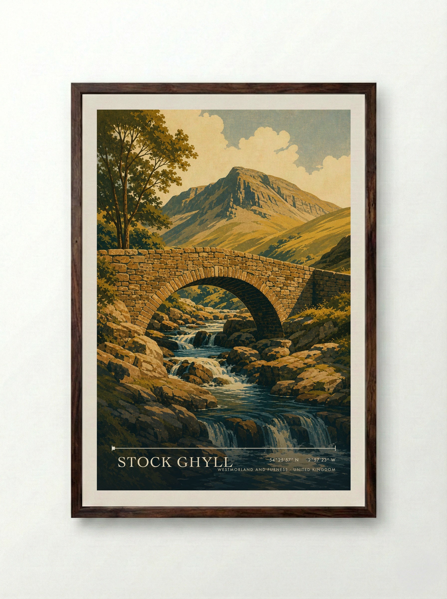 Stock Ghyll Westmorland and Furness United Kingdom Travel Poster - Framed Print Dark Wood