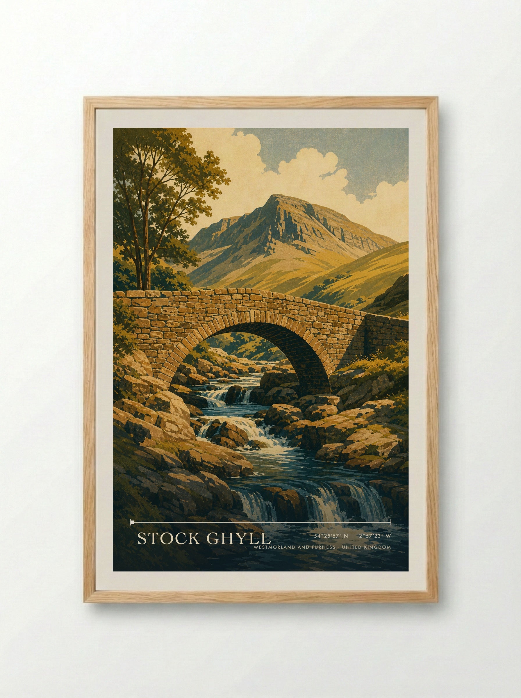 Stock Ghyll Westmorland and Furness United Kingdom Travel Poster - Framed Print Wood