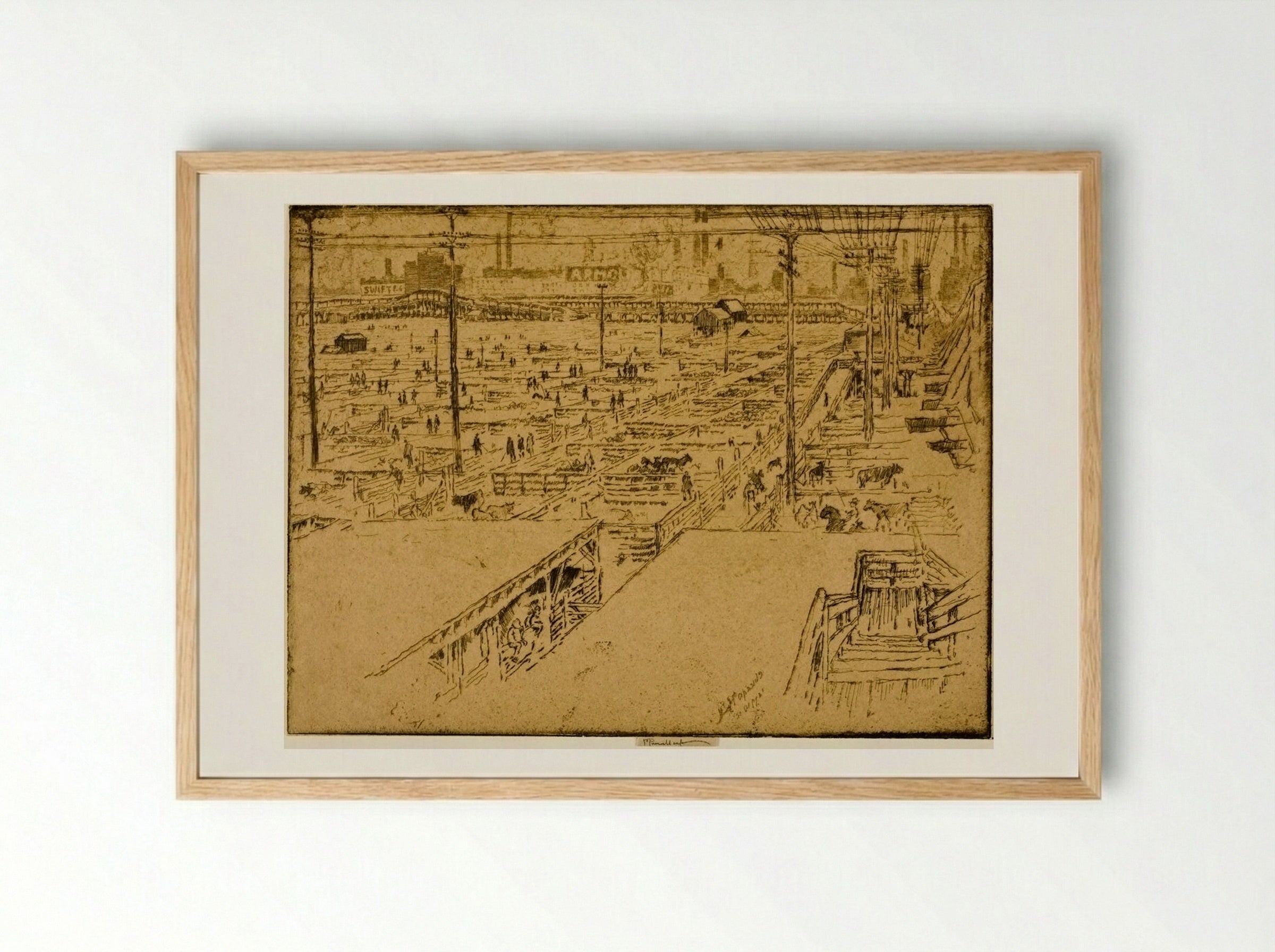 Stock Yards, Chicago - Joseph Pennell - Framed Print Wood