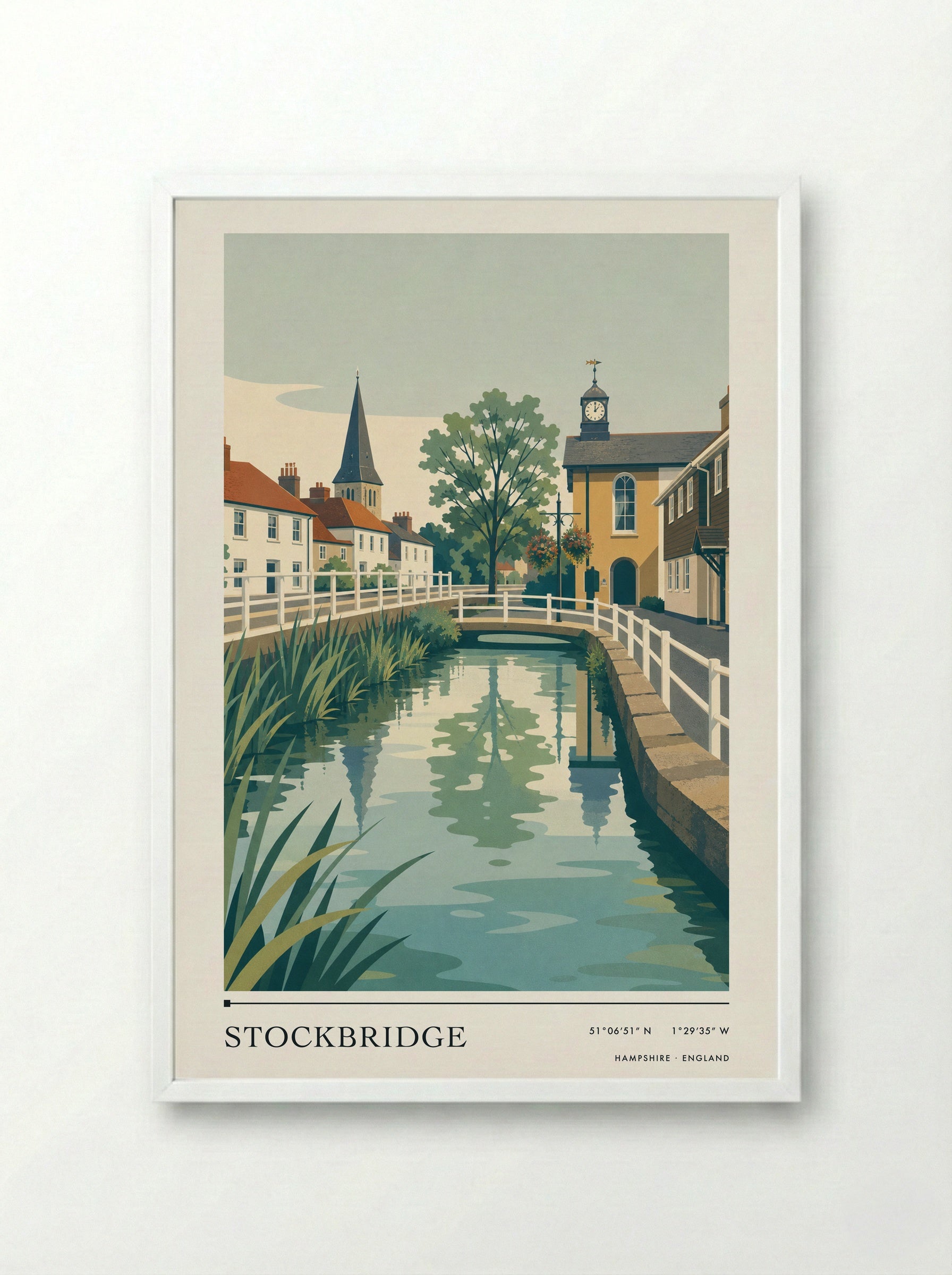 Stockbridge Hampshire England Travel Poster - Framed Print White