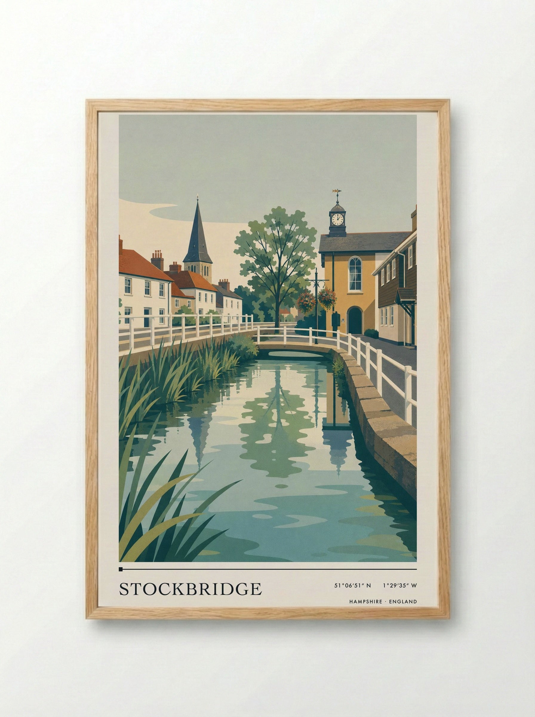 Stockbridge Hampshire England Travel Poster - Framed Print Wood