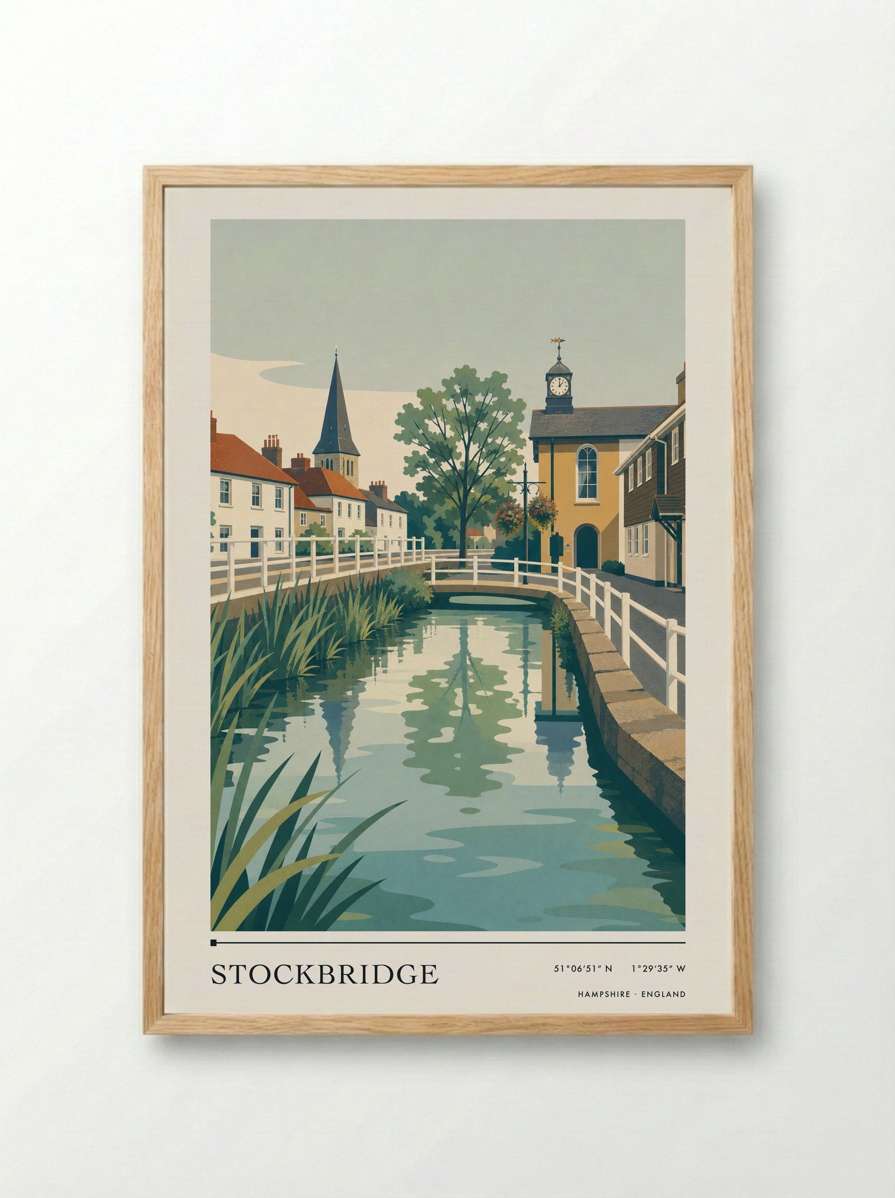 Stockbridge Hampshire England Travel Poster - Framed Print Wood