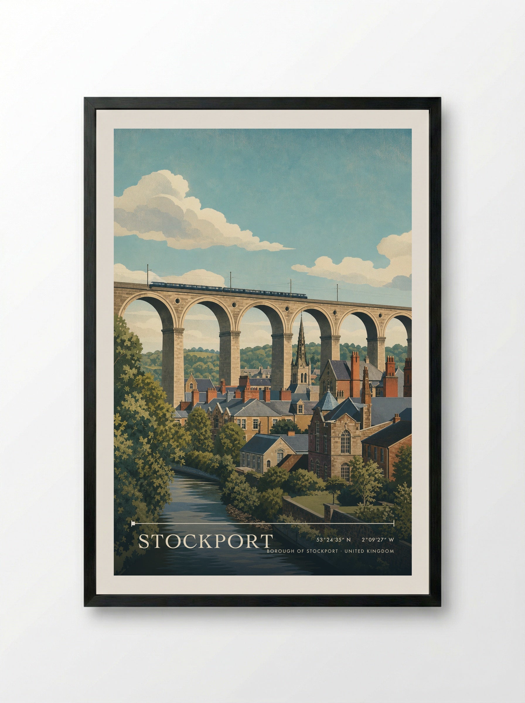 Stockport Borough of Stockport United Kingdom Travel Poster - Framed Print Black