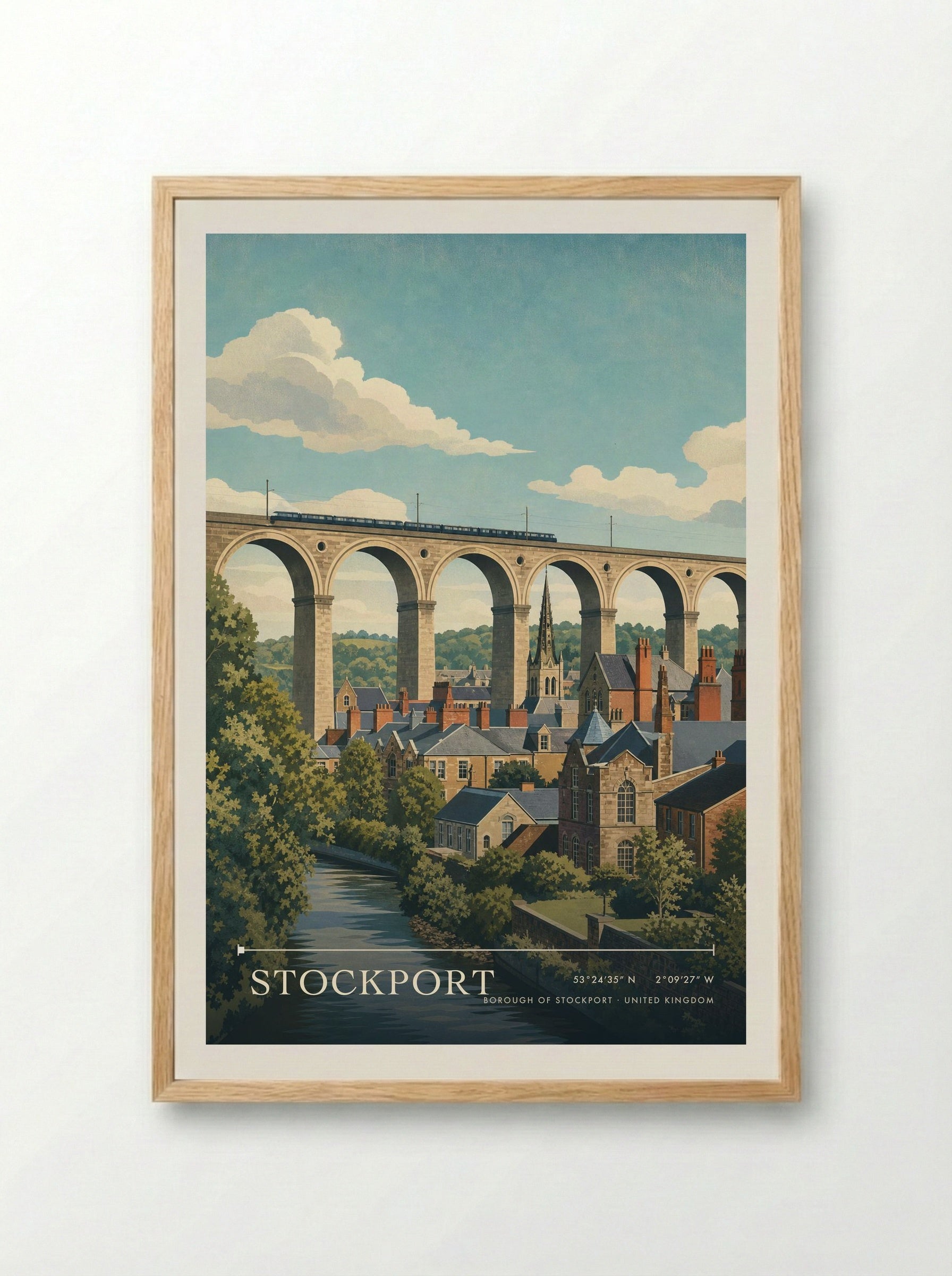 Stockport Borough of Stockport United Kingdom Travel Poster - Framed Print Wood