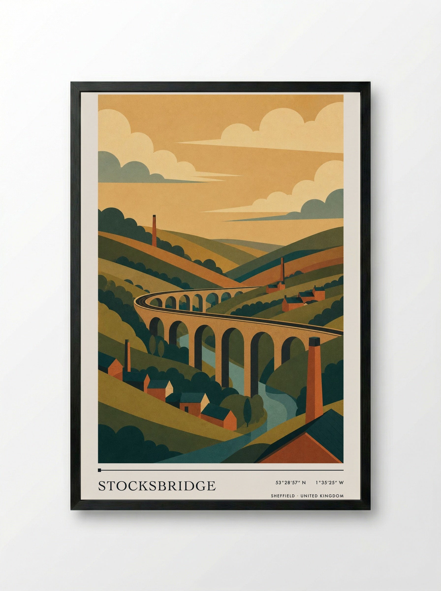 Stocksbridge Sheffield United Kingdom Travel Poster - Framed Print Black