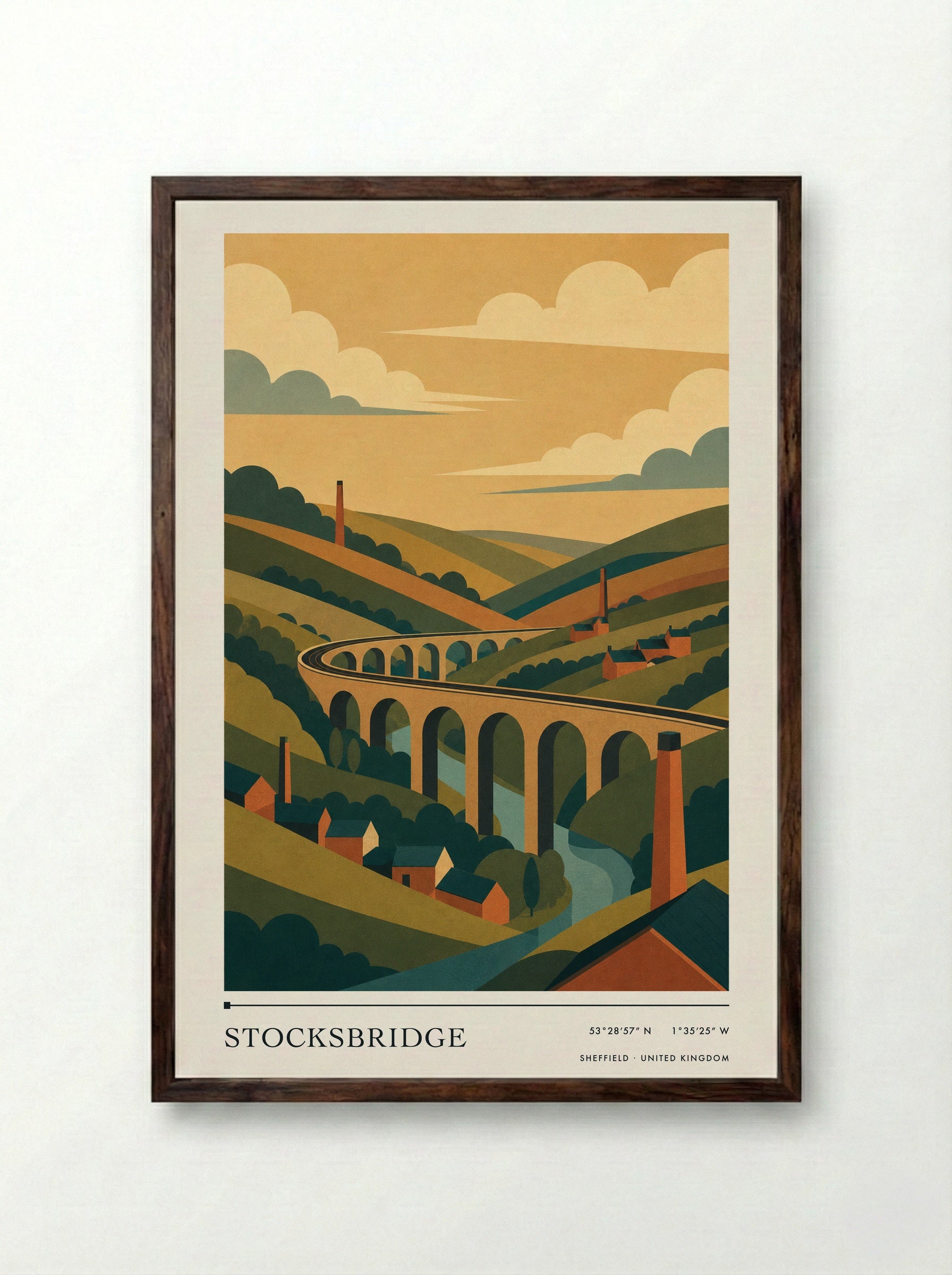 Stocksbridge Sheffield United Kingdom Travel Poster - Framed Print Dark Wood