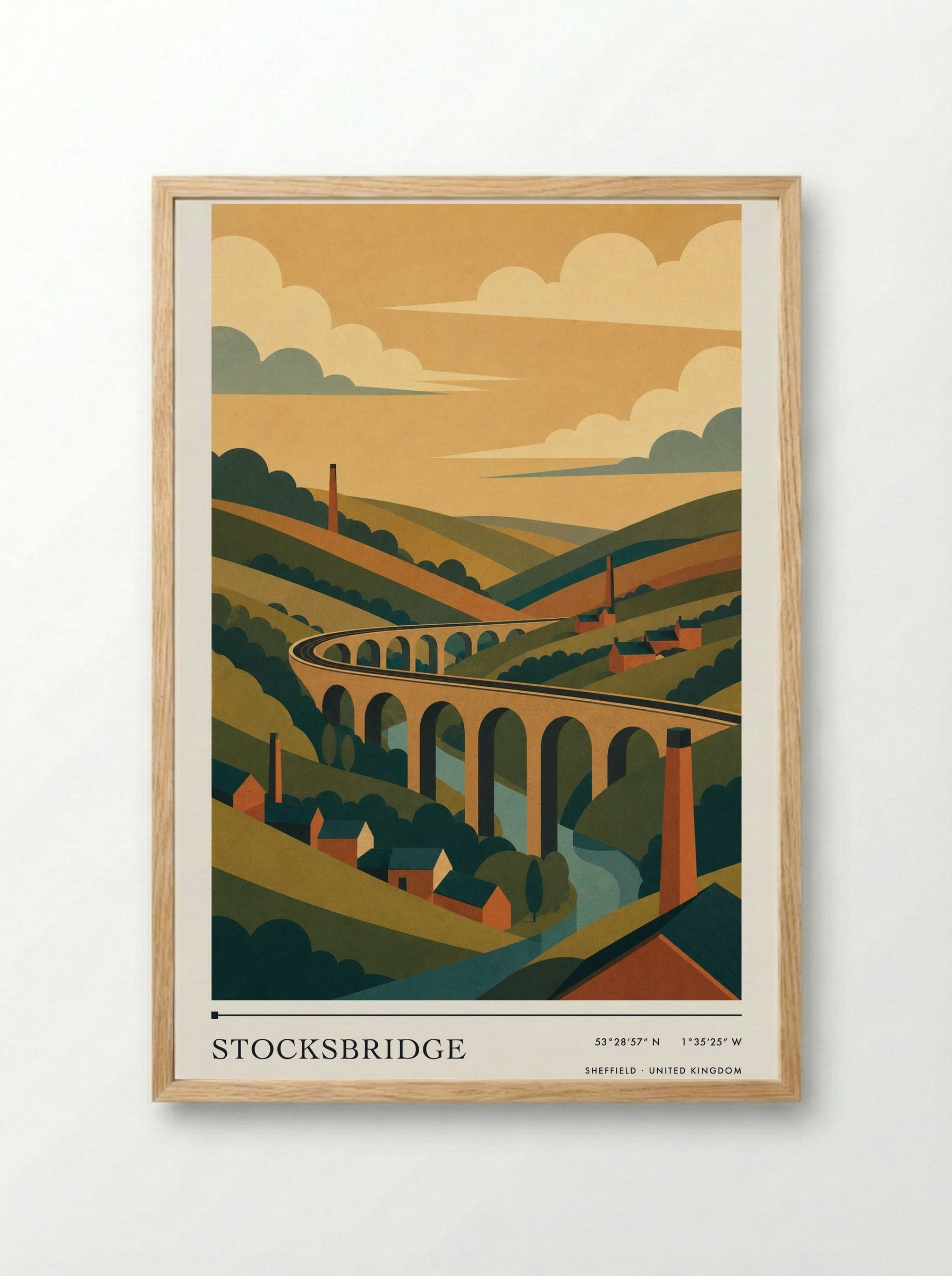 Stocksbridge Sheffield United Kingdom Travel Poster - Framed Print Wood
