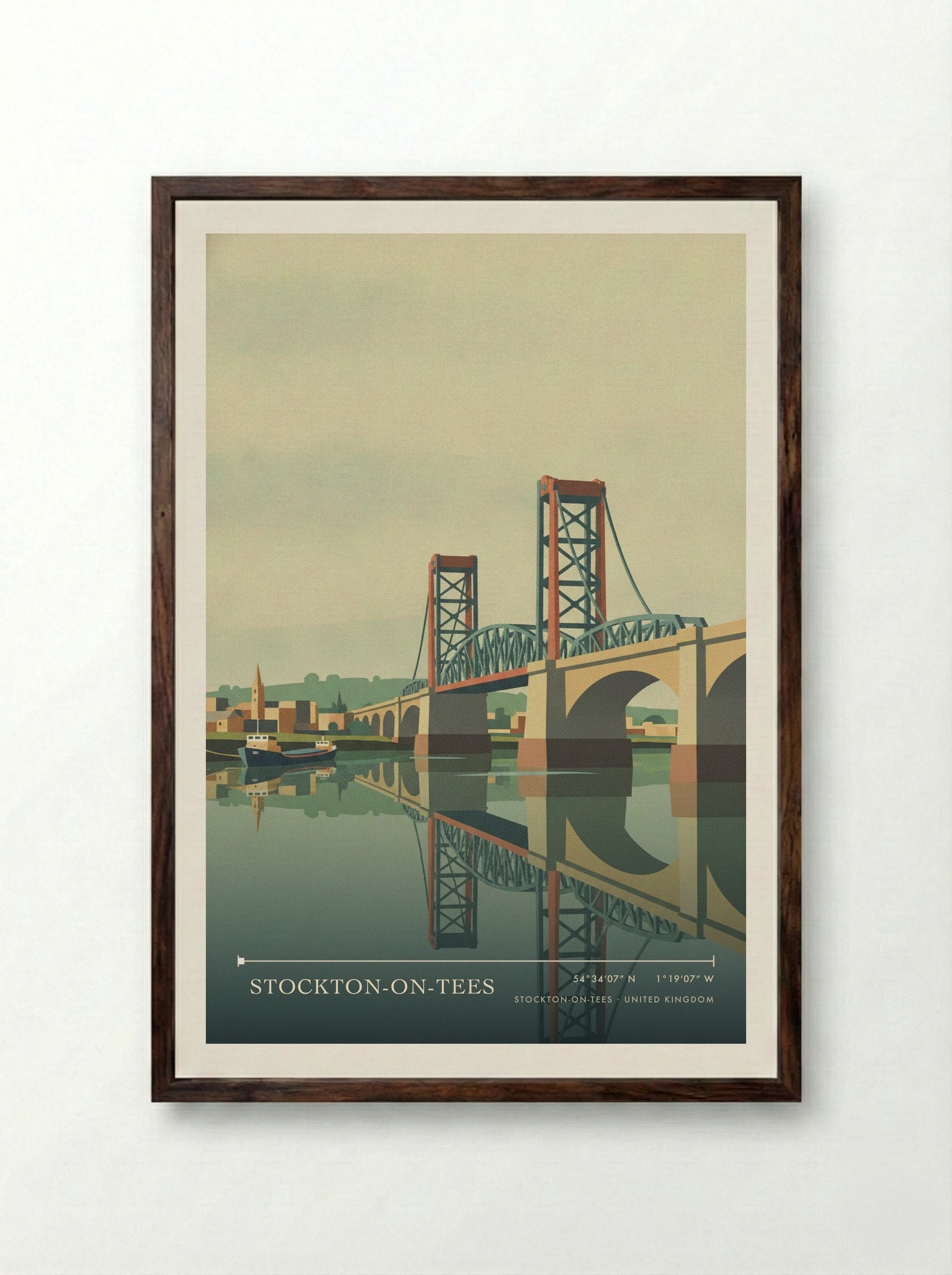 Stockton-on-Tees United Kingdom Travel Poster - Framed Print Dark Wood