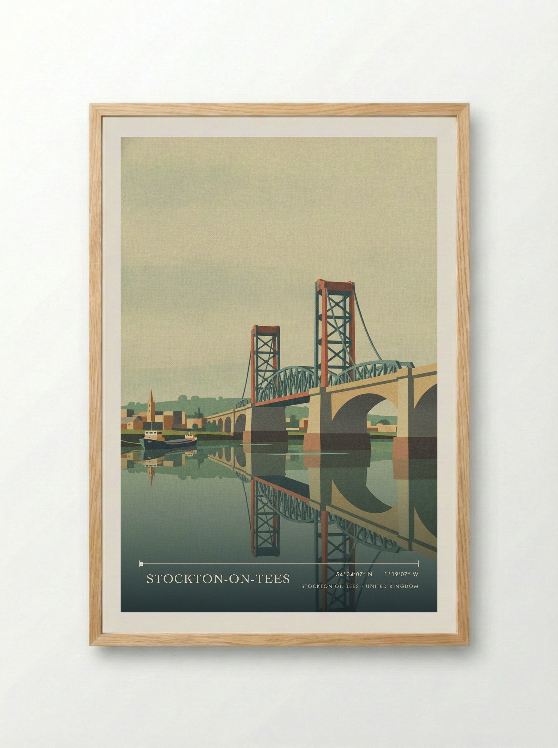 Stockton-on-Tees United Kingdom Travel Poster - Framed Print Wood