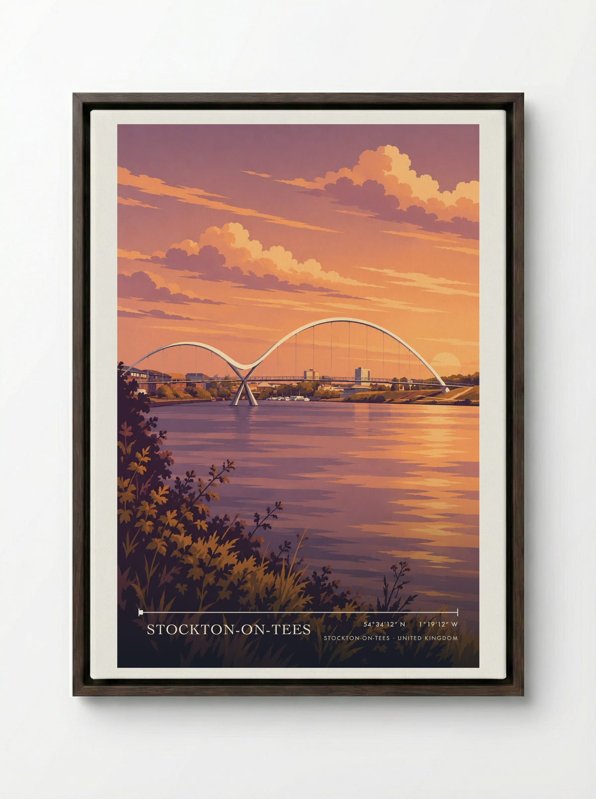 Stockton-on-Tees | Travel Poster - Framed Canvas Dark Wood