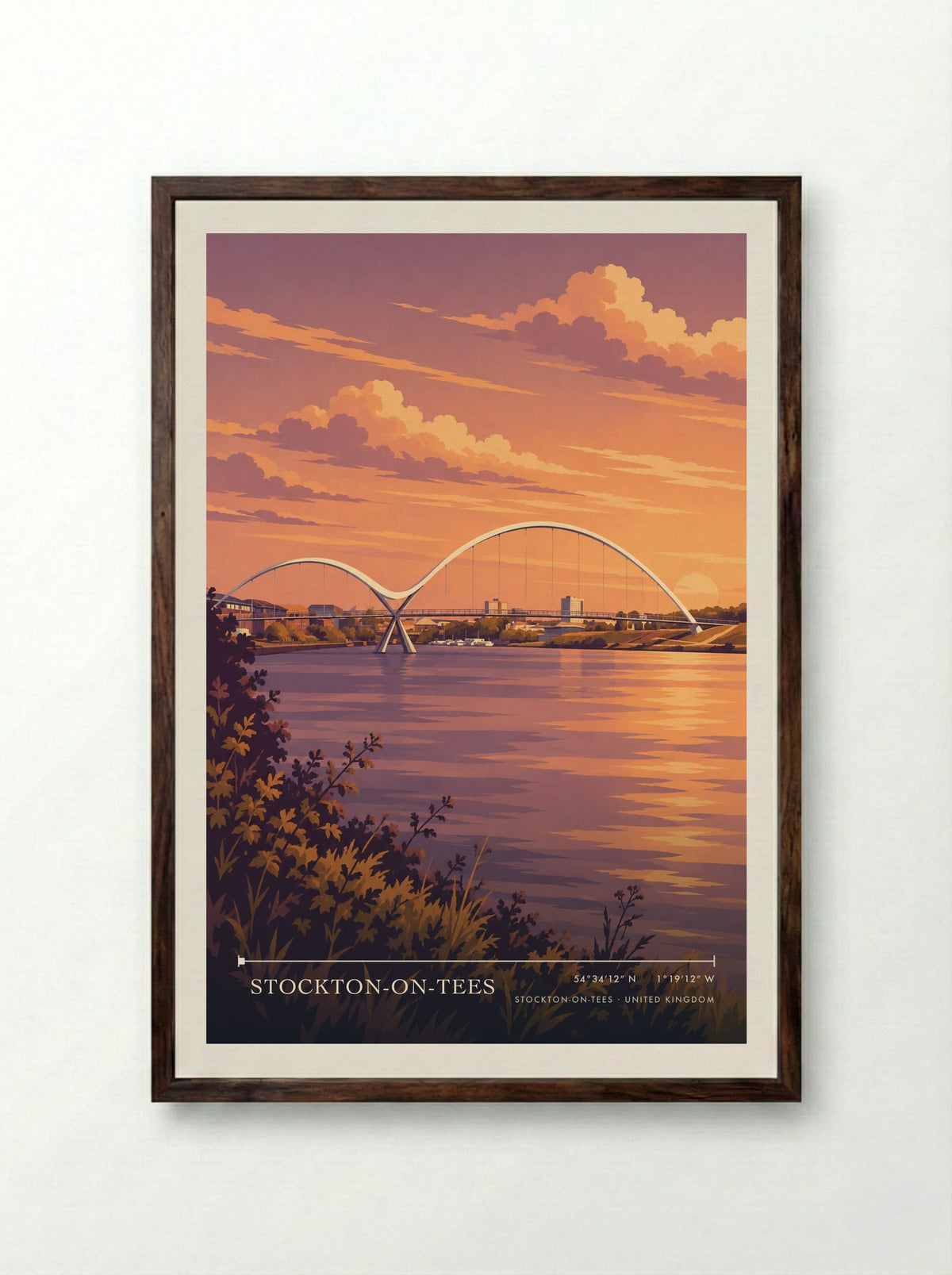 Stockton-on-Tees | Travel Poster - Framed Print Dark Wood
