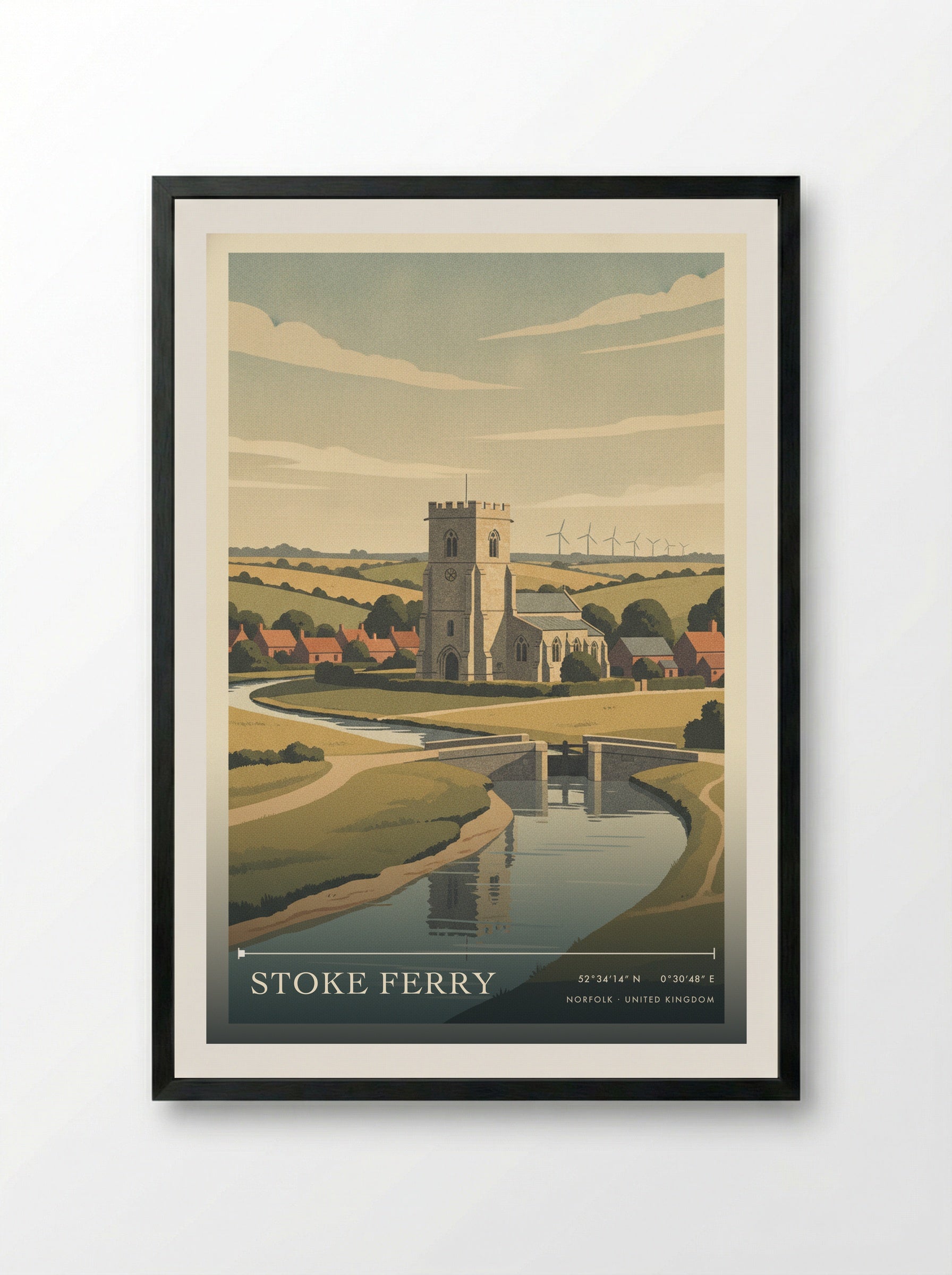 Stoke Ferry Norfolk United Kingdom Travel Poster - Framed Print Black