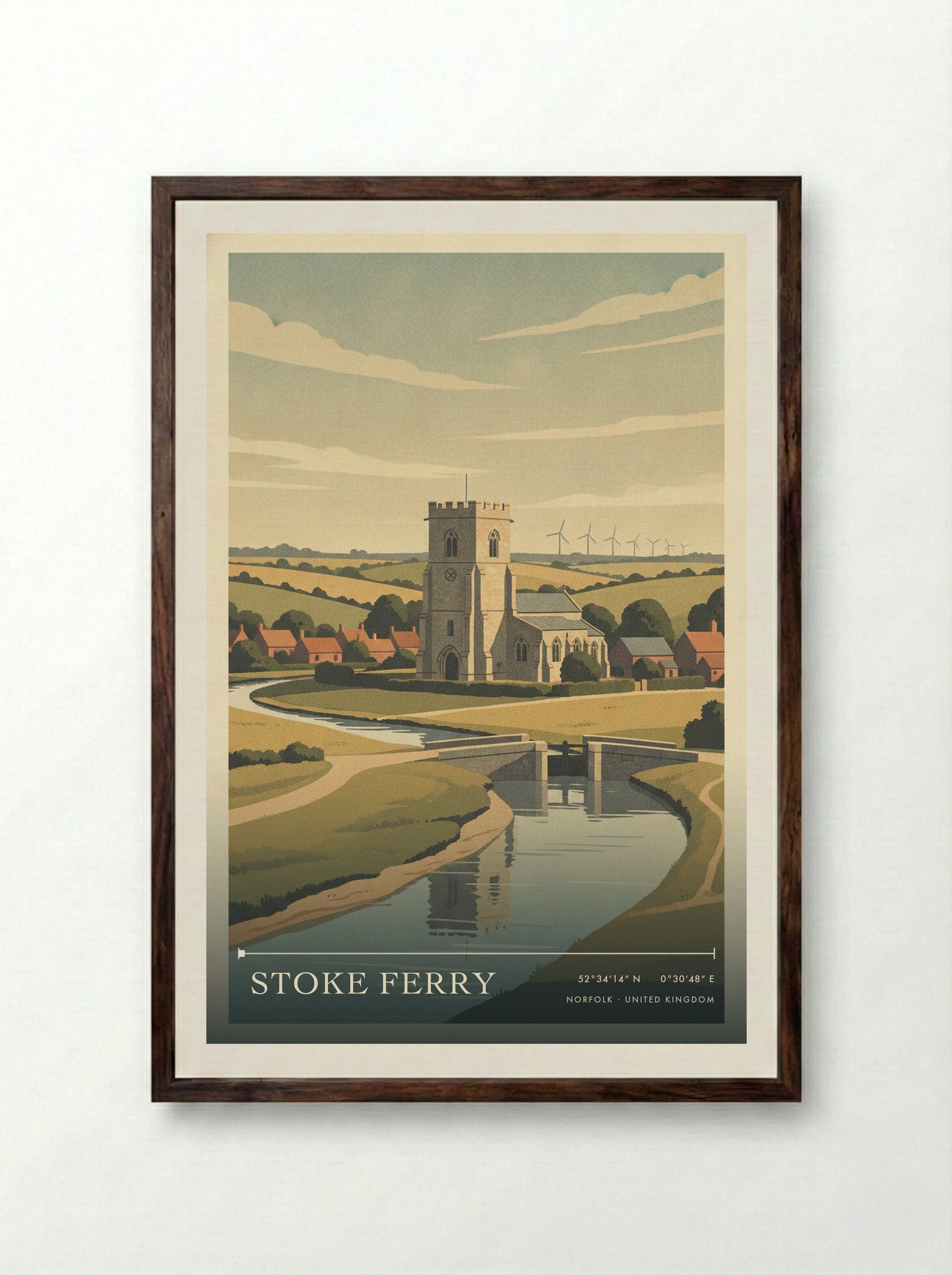Stoke Ferry Norfolk United Kingdom Travel Poster - Framed Print Dark Wood