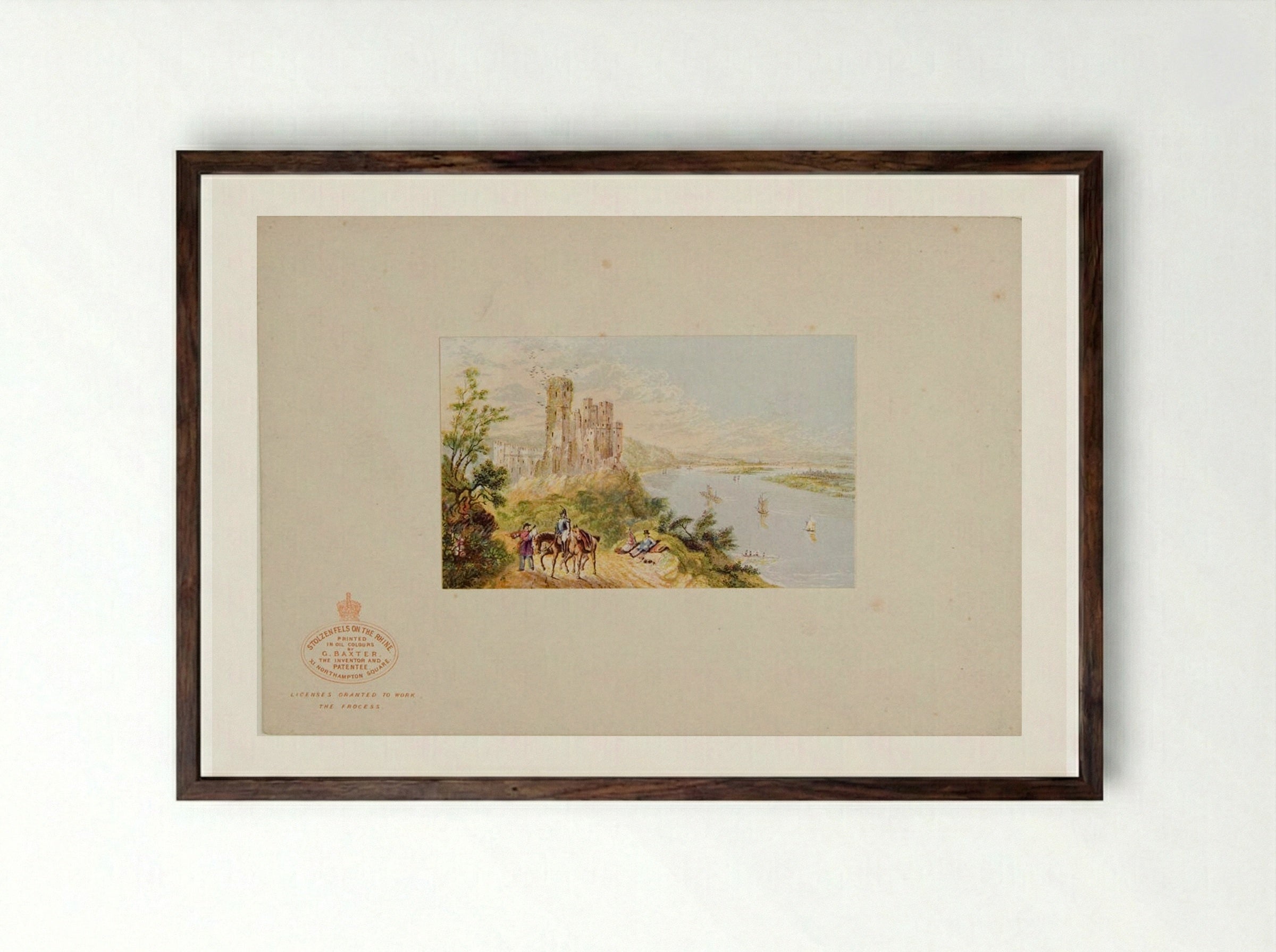 Stolzenfels on the Rhine - George Baxter - Framed Print Dark Wood