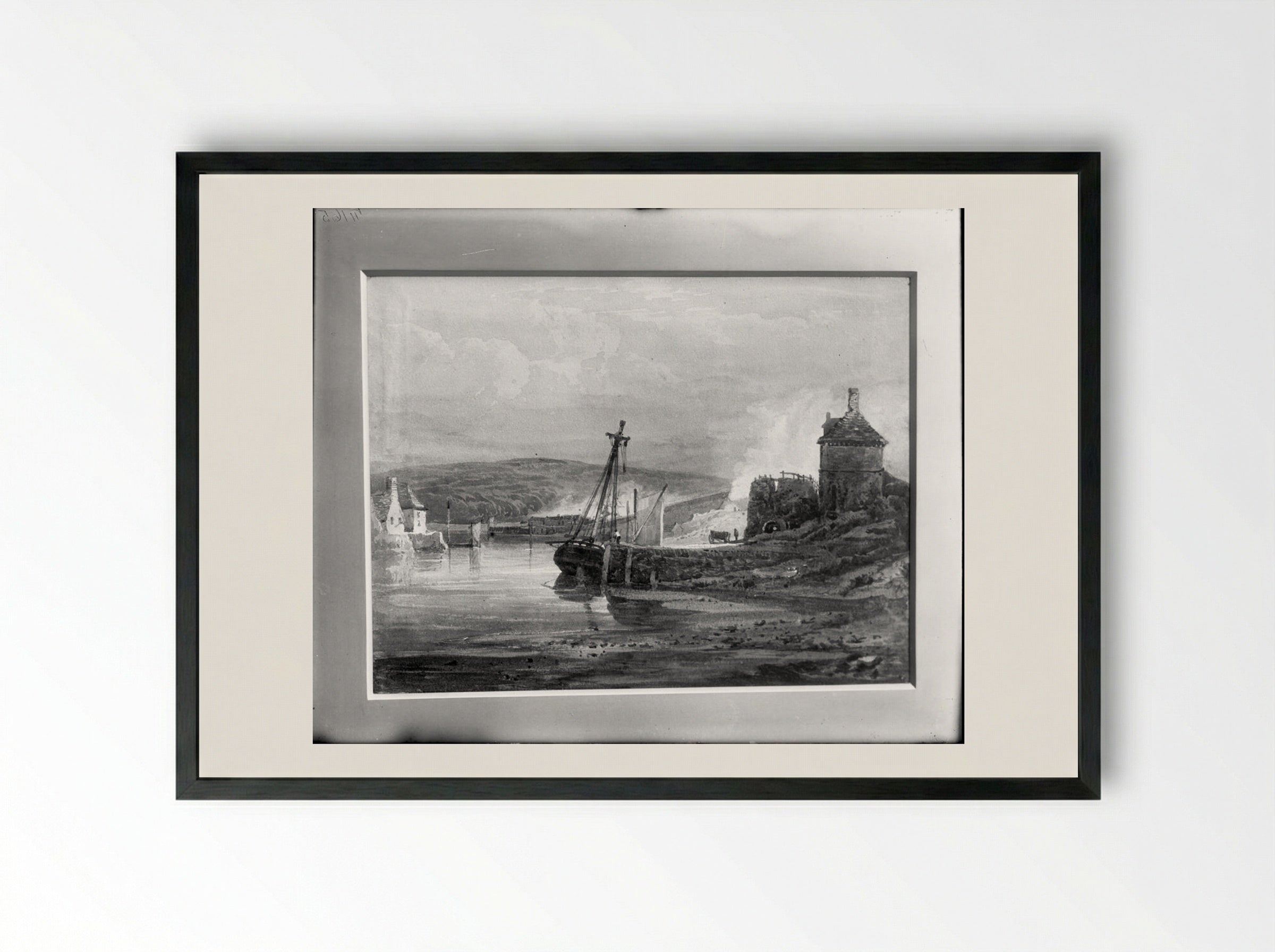 Stone House near Plymouth - Samuel Prout - Framed Print Black
