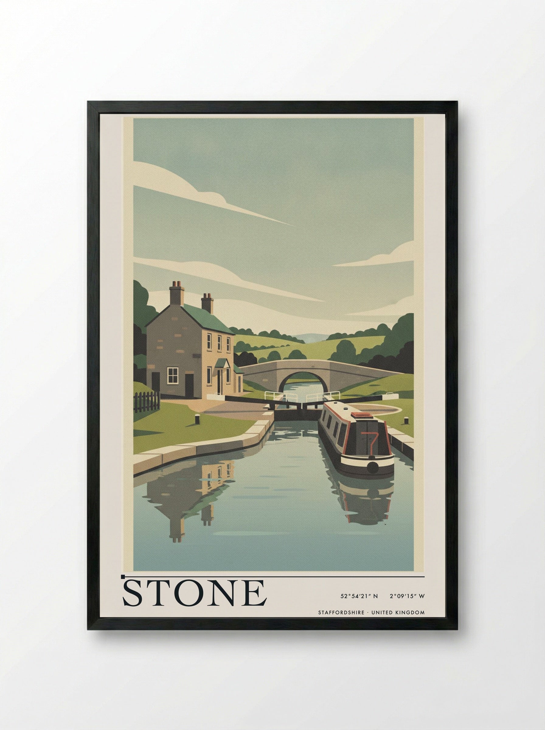 Stone Staffordshire United Kingdom Travel Poster - Framed Print Black