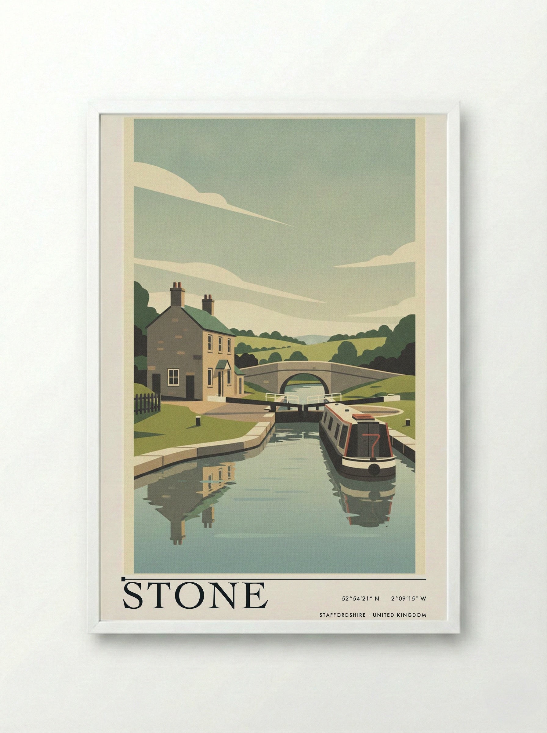 Stone Staffordshire United Kingdom Travel Poster - Framed Print White