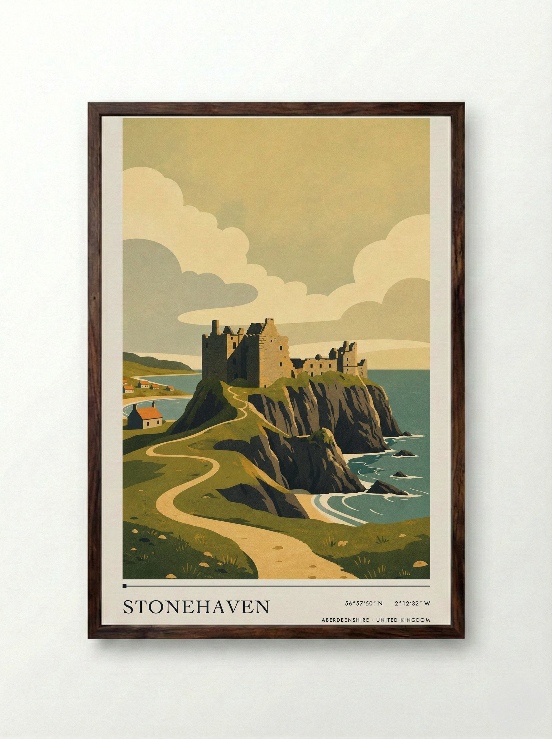 Stonehaven Aberdeenshire United Kingdom Travel Poster - Framed Print Dark Wood