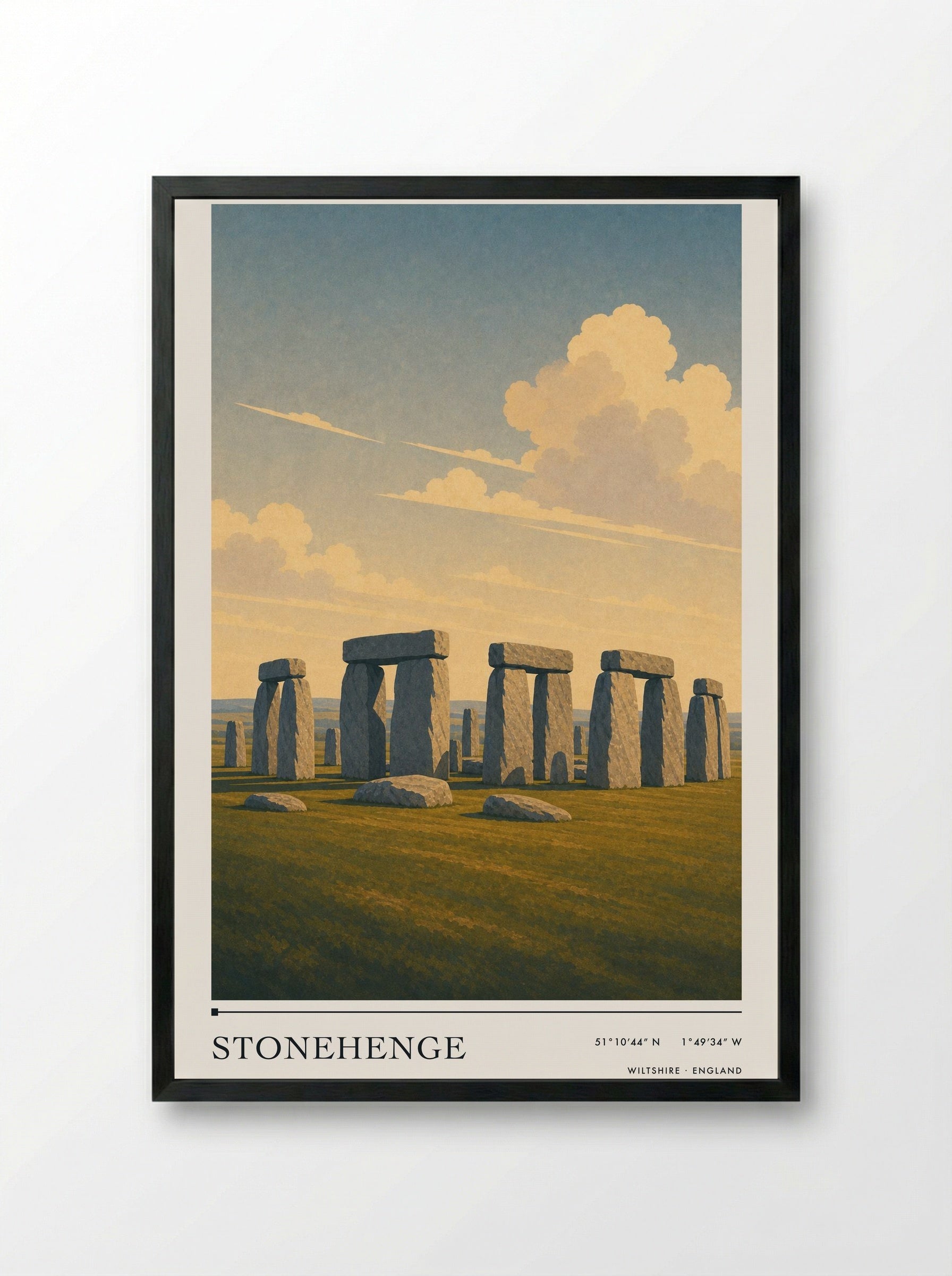 Stonehenge Wiltshire England Travel Poster - Framed Print Black