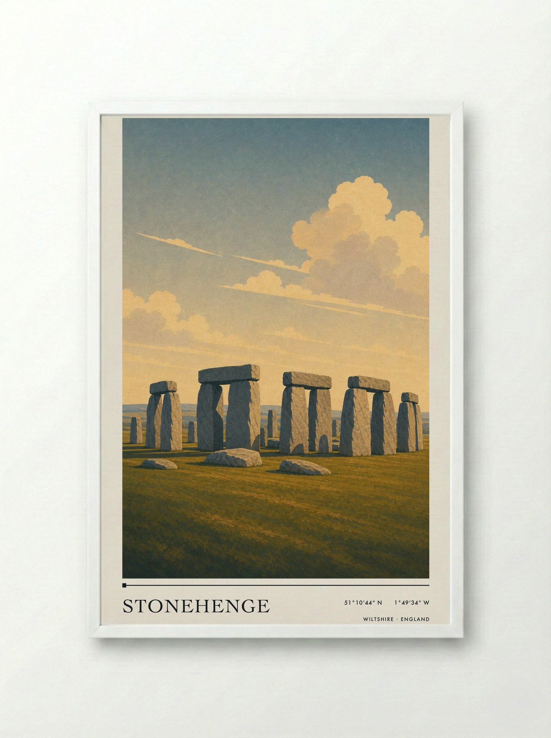 Stonehenge Wiltshire England Travel Poster - Framed Print White