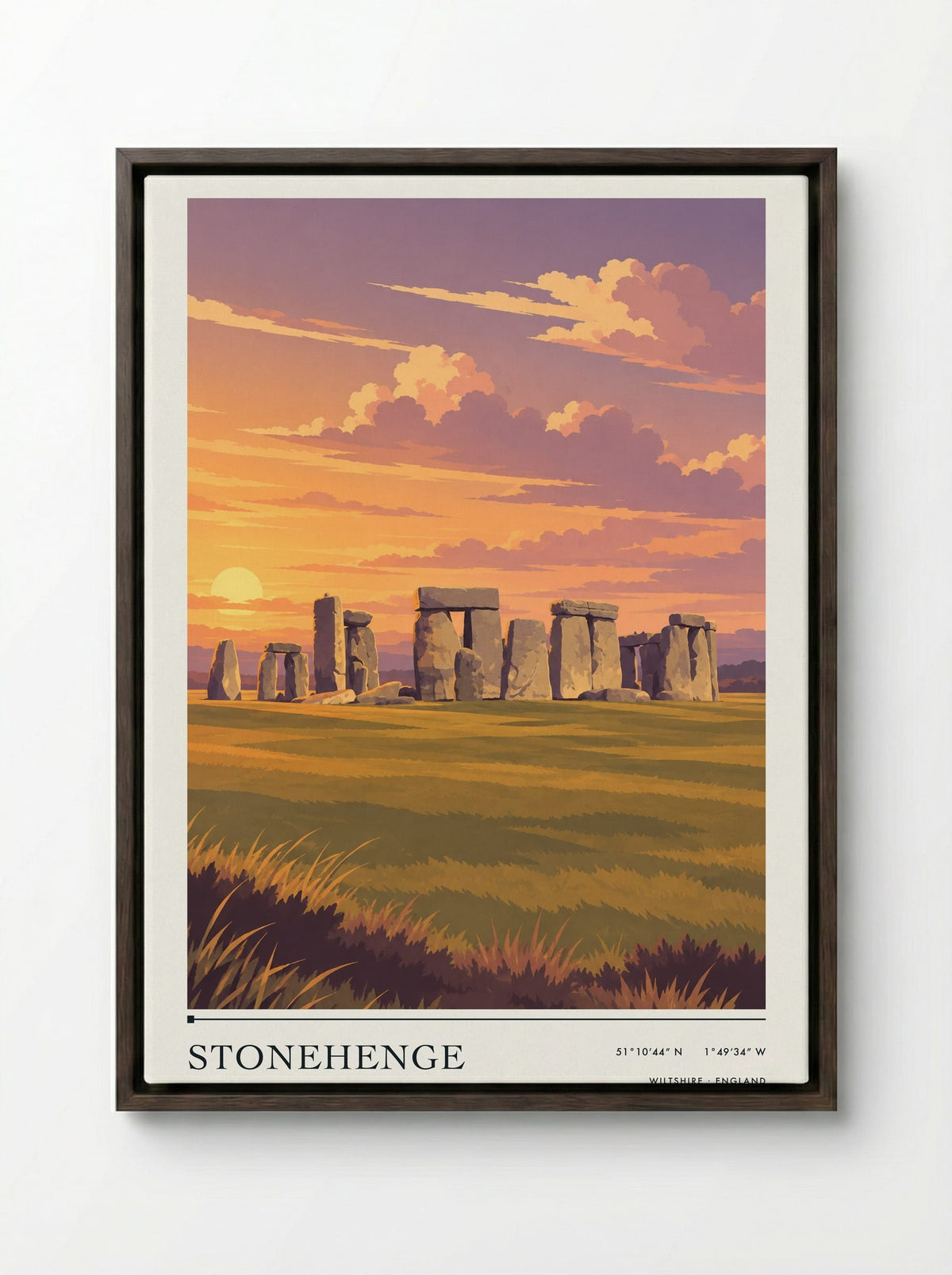 Stonehenge, Wiltshire | Travel Poster - Framed Canvas Dark Wood