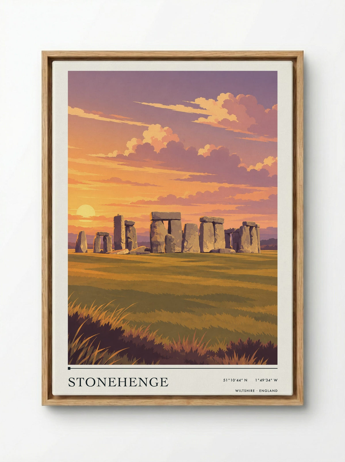 Stonehenge, Wiltshire | Travel Poster - Framed Canvas Wood