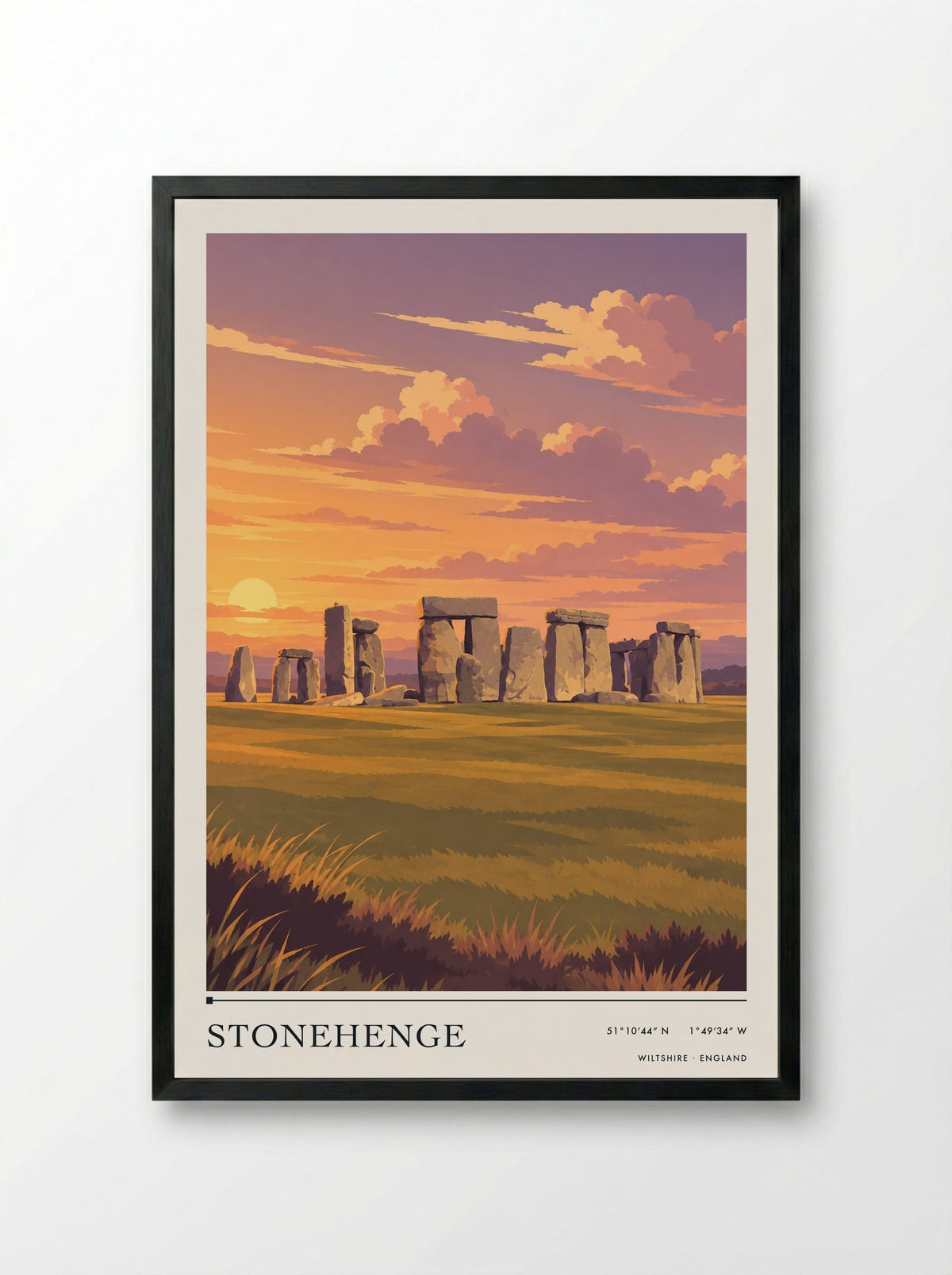 Stonehenge, Wiltshire | Travel Poster - Framed Print Black