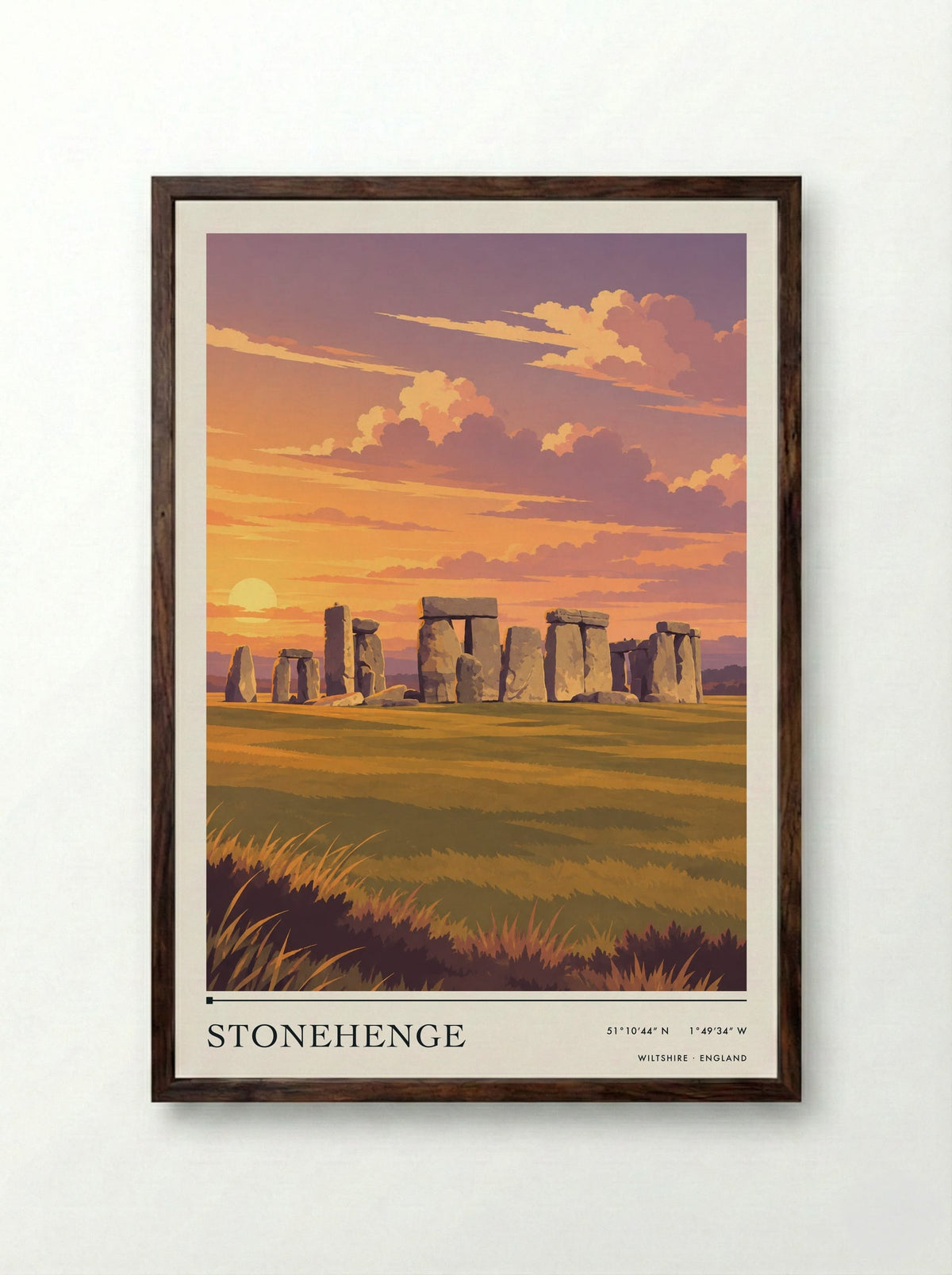 Stonehenge, Wiltshire | Travel Poster - Framed Print Dark Wood
