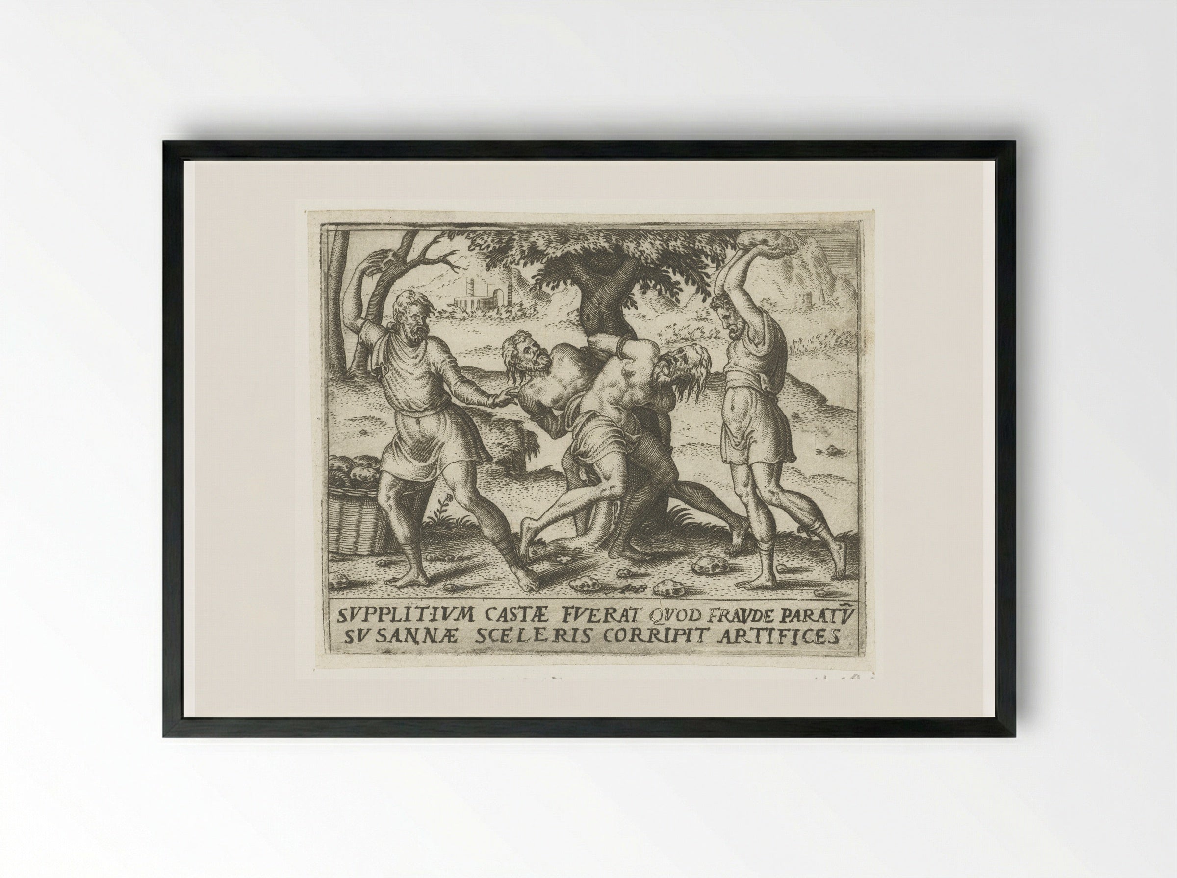 Stoning of the Elders - Abraham de Bruyn - Framed Print Black