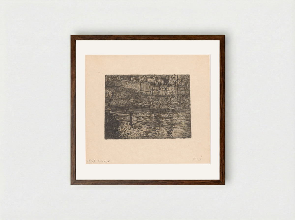 Stoomboot in het Westerdok in Amsterdam - Pieter Dupont - Framed Print Dark Wood