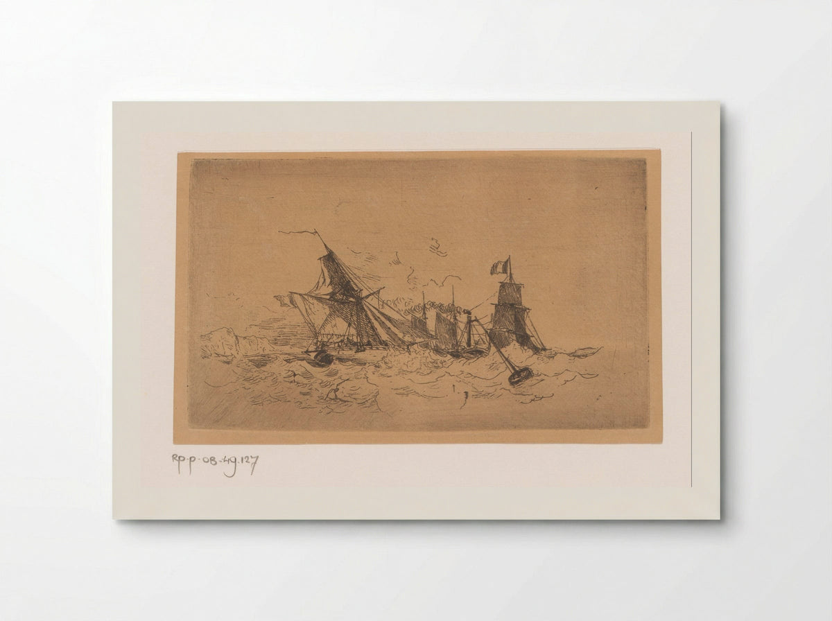Stoomschip en zeilschepen op onrustige zee - Henri Le Hon - Poster