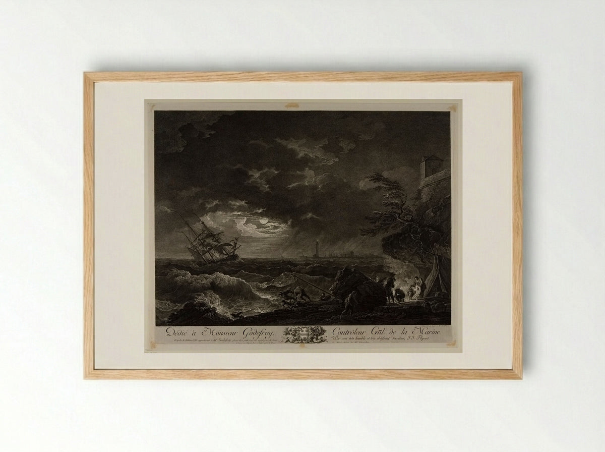 Storm in the Moonlight - Jean Jacques Flipart - Framed Print Wood