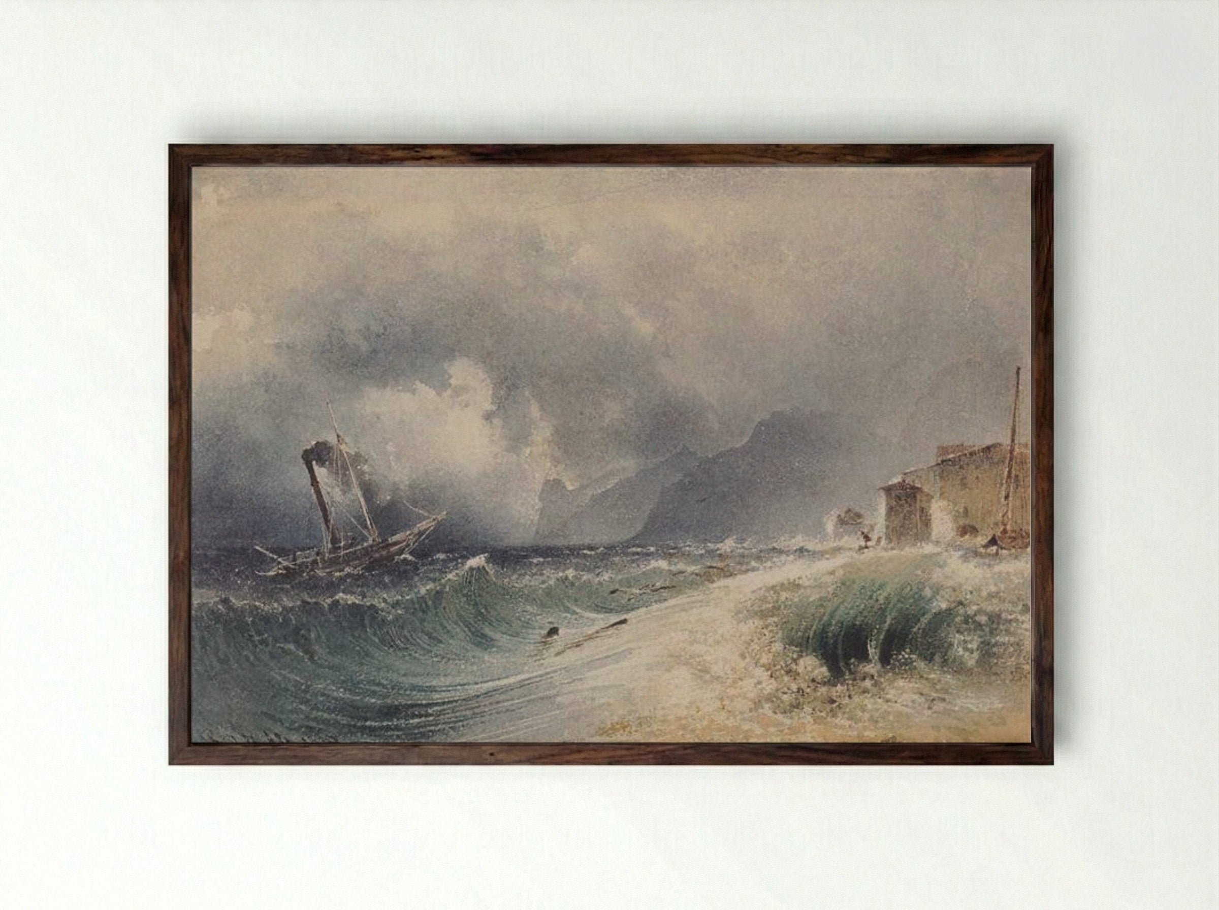 Storm on Lake Garda - Rudolf von Alt - Framed Print Dark Wood